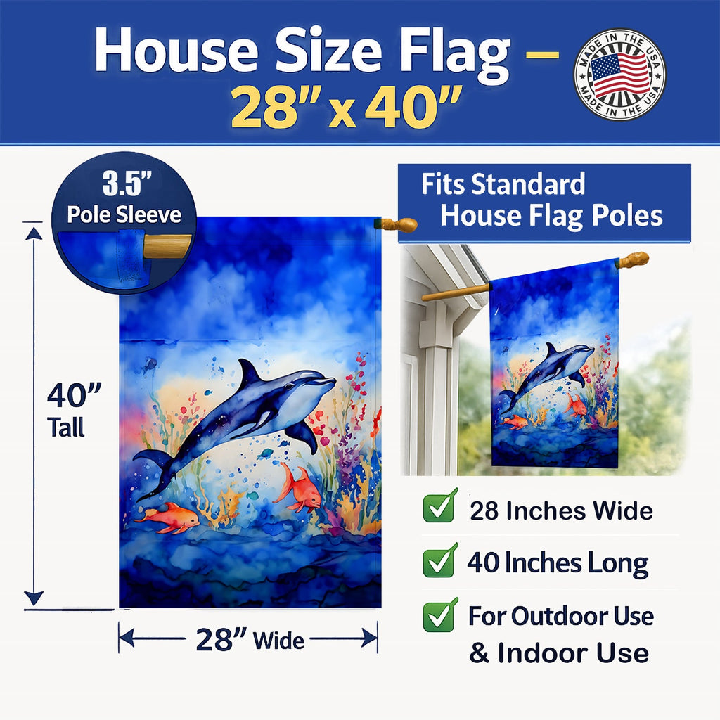 Dolphin House Flag 28x40 Porch Sleeve Pole Decorative Outside Yard Banner Artwork Wall Hanging, Polyester