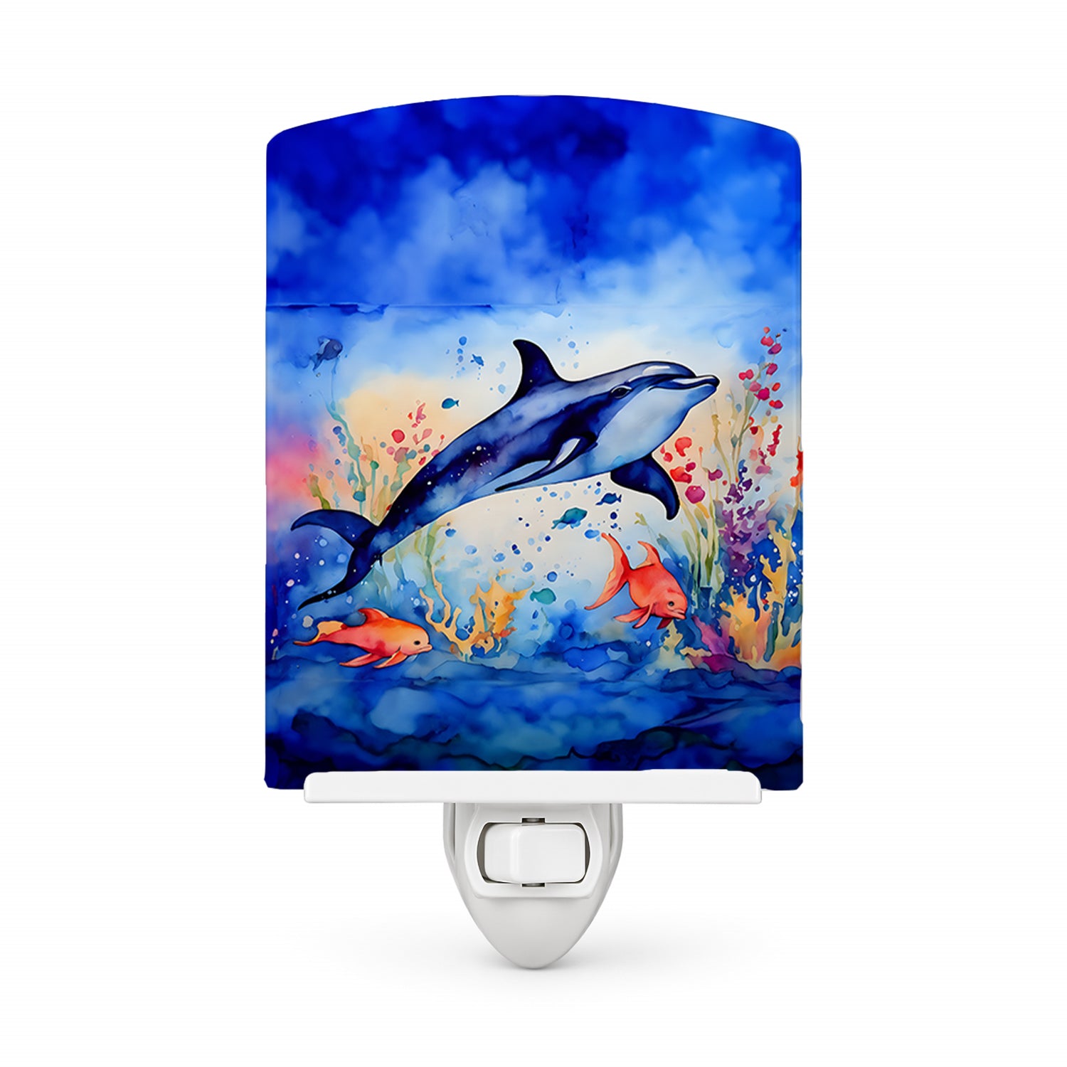 Dolphin Ceramic Night Light Compact, UL-Certified, Ideal for Bedroom, Bathroom, Nursery, Hallway, Kitchen, 6x4x3, Multicolor