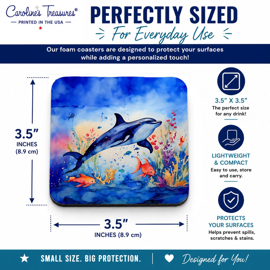 Dolphin Foam Coasters Set of 4 Cup Coasters for Indoor Outdoor, Tabletop Protection, Anti Slip, Mouse pad Material