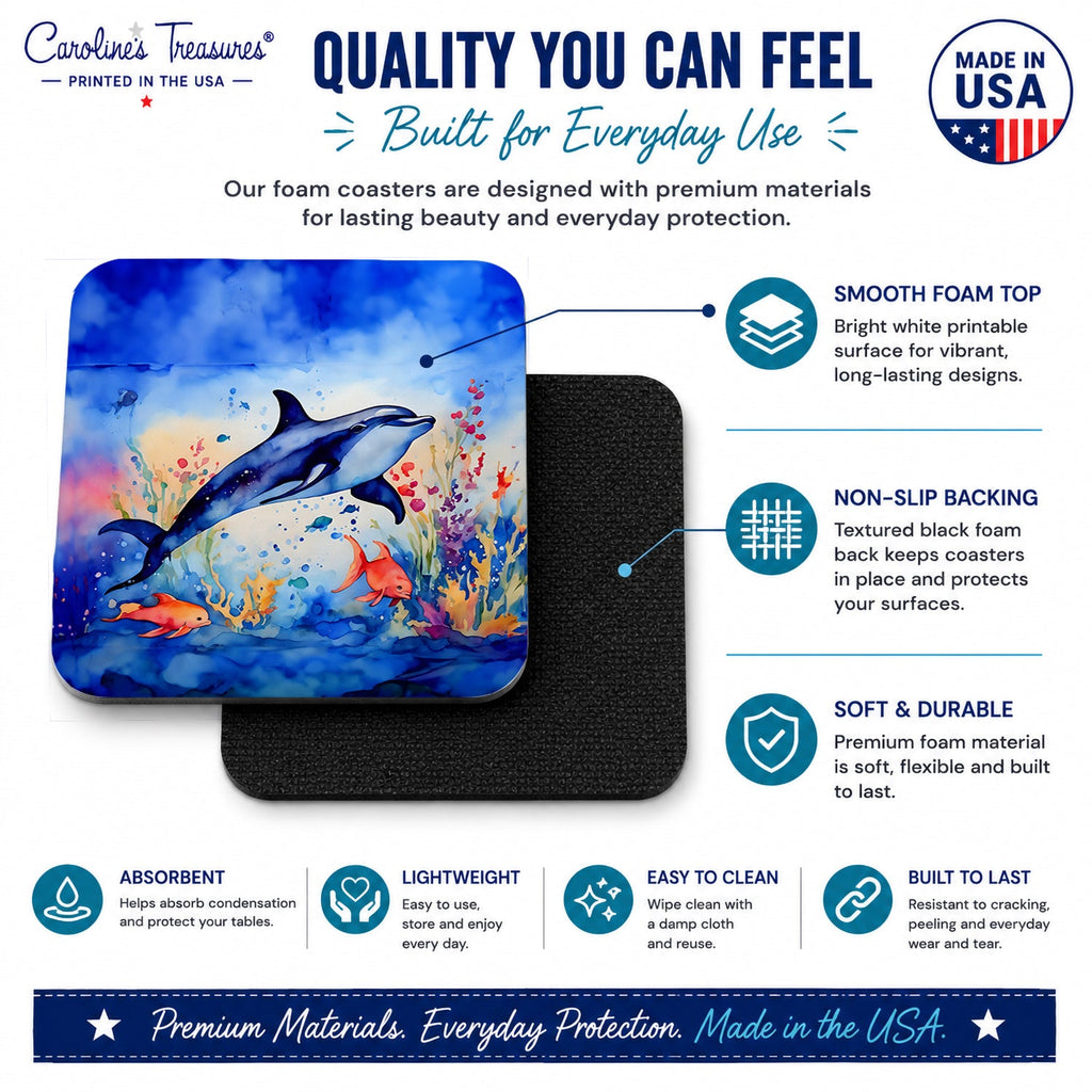 Dolphin Foam Coasters Set of 4 Cup Coasters for Indoor Outdoor, Tabletop Protection, Anti Slip, Mouse pad Material