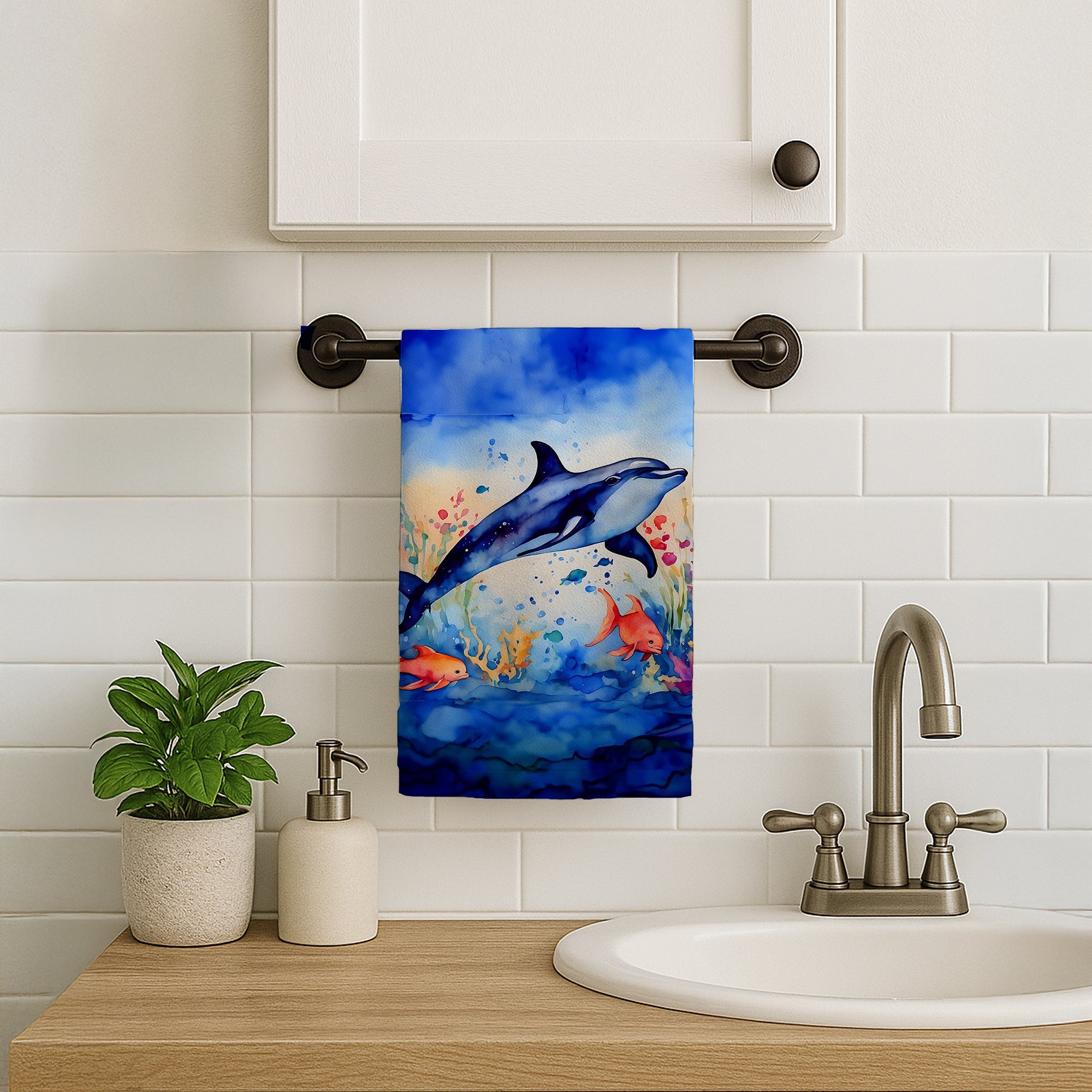 Dolphin Kitchen Towel Velour Plush Front and Cotton Loop Back Machine Washable