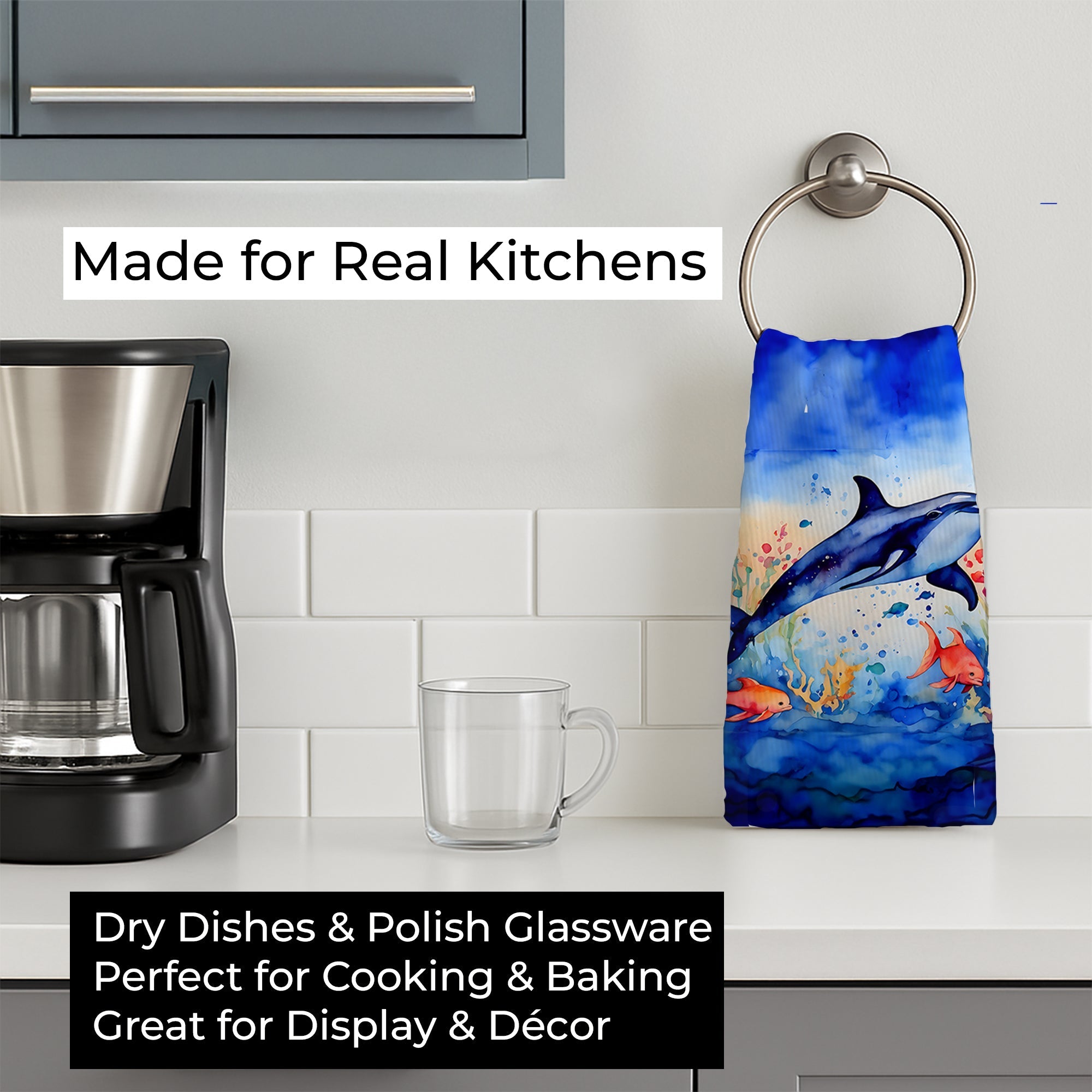 Dolphin Kitchen Towel Velour Plush Front and Cotton Loop Back Machine Washable
