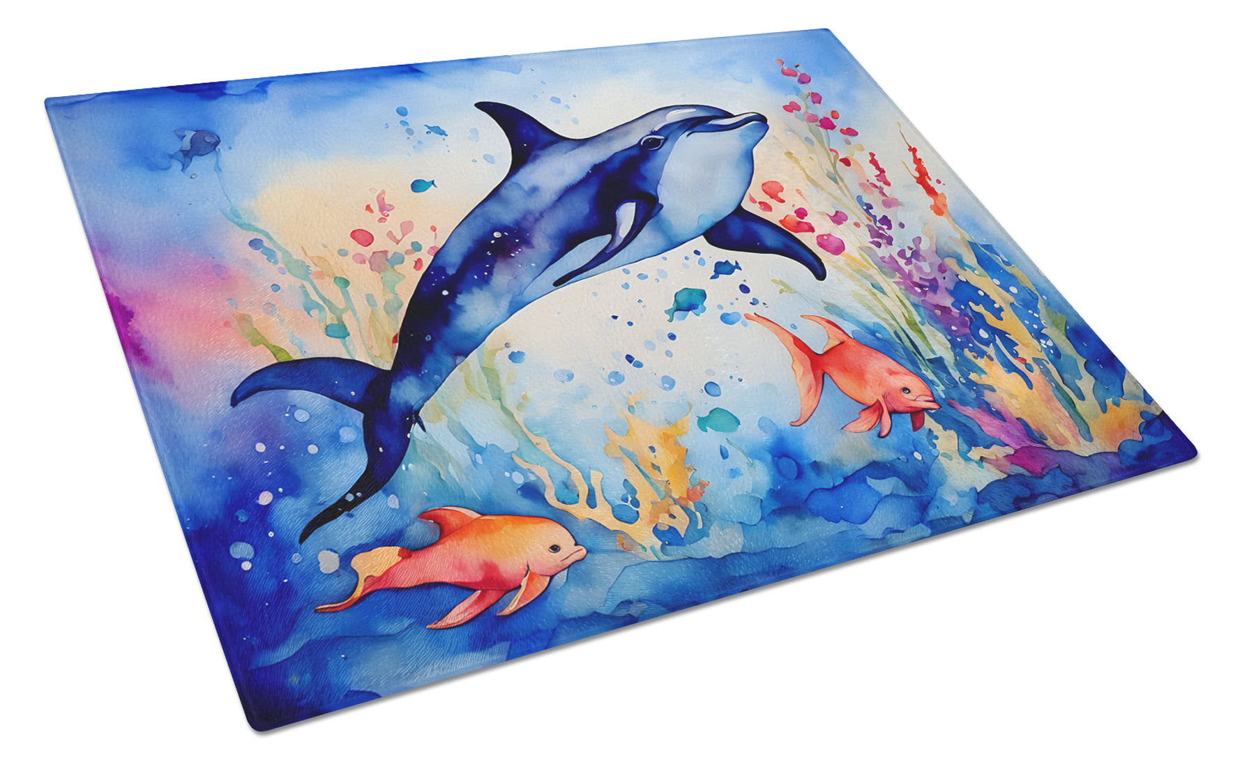 Dolphin Cutting Board Tempered Glass Kitchen Cutting Surface, Heat Resistant Chopping, Non-Slip Feet, Food Prep & Serving