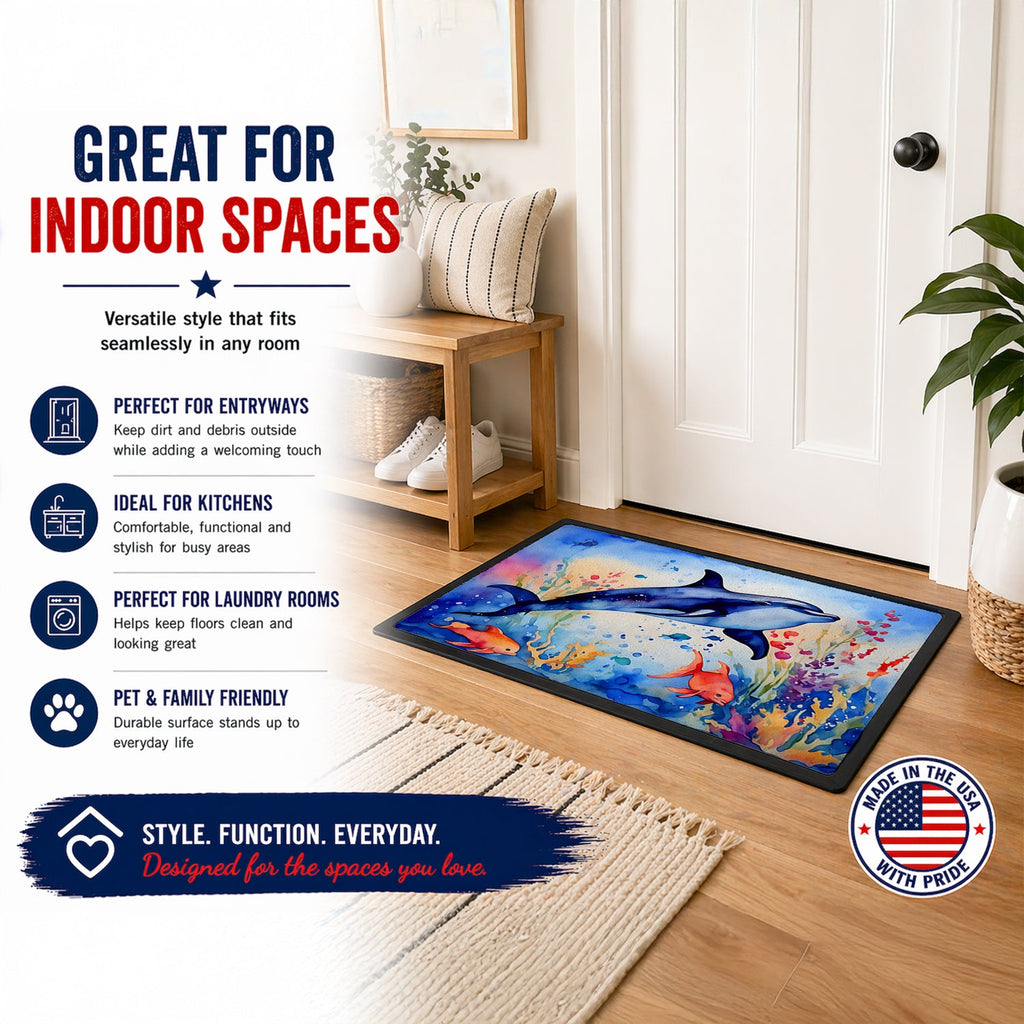 Dolphin Doormat Indoor Outdoor 18H X 27W Front Door Mat Rugs for Entryway, Non Slip Washable