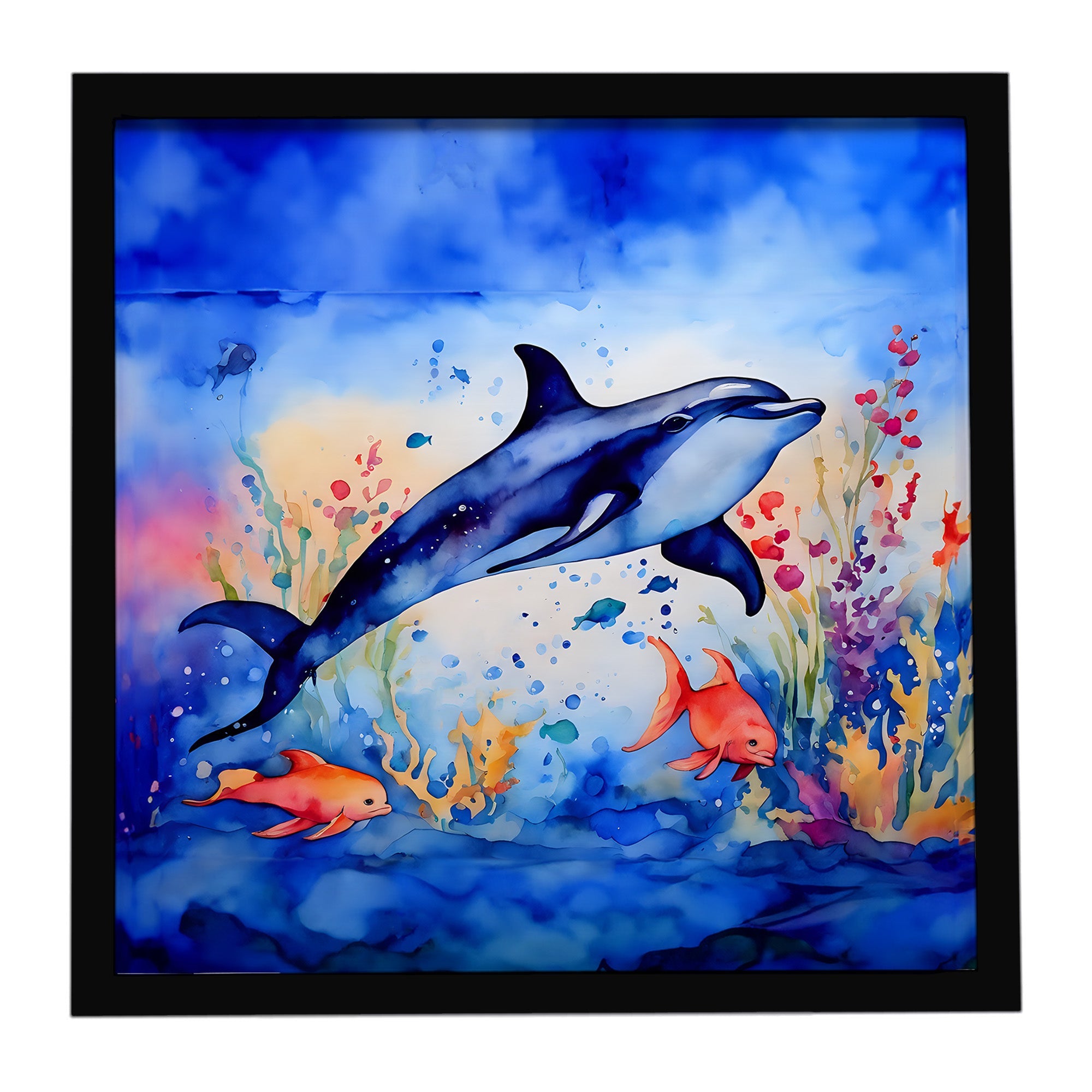 Dolphin Framed Metal Print Bathroom, Kitchen, Office, Home Decor Wall Art Ready to Hang, Square, 8X8