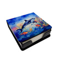 Dolphin PU Leather Note Paper Holder with Artist-Designed Cover, Desk Accessory, Office Gift