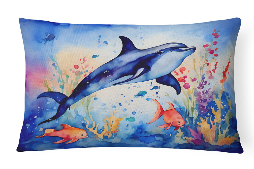 Dolphin Decorative Throw Pillow 12x16 Indoor Outdoor Accent Cushion, Fabric Cover with Insert for Sofa, Bed, Porch & Living Room