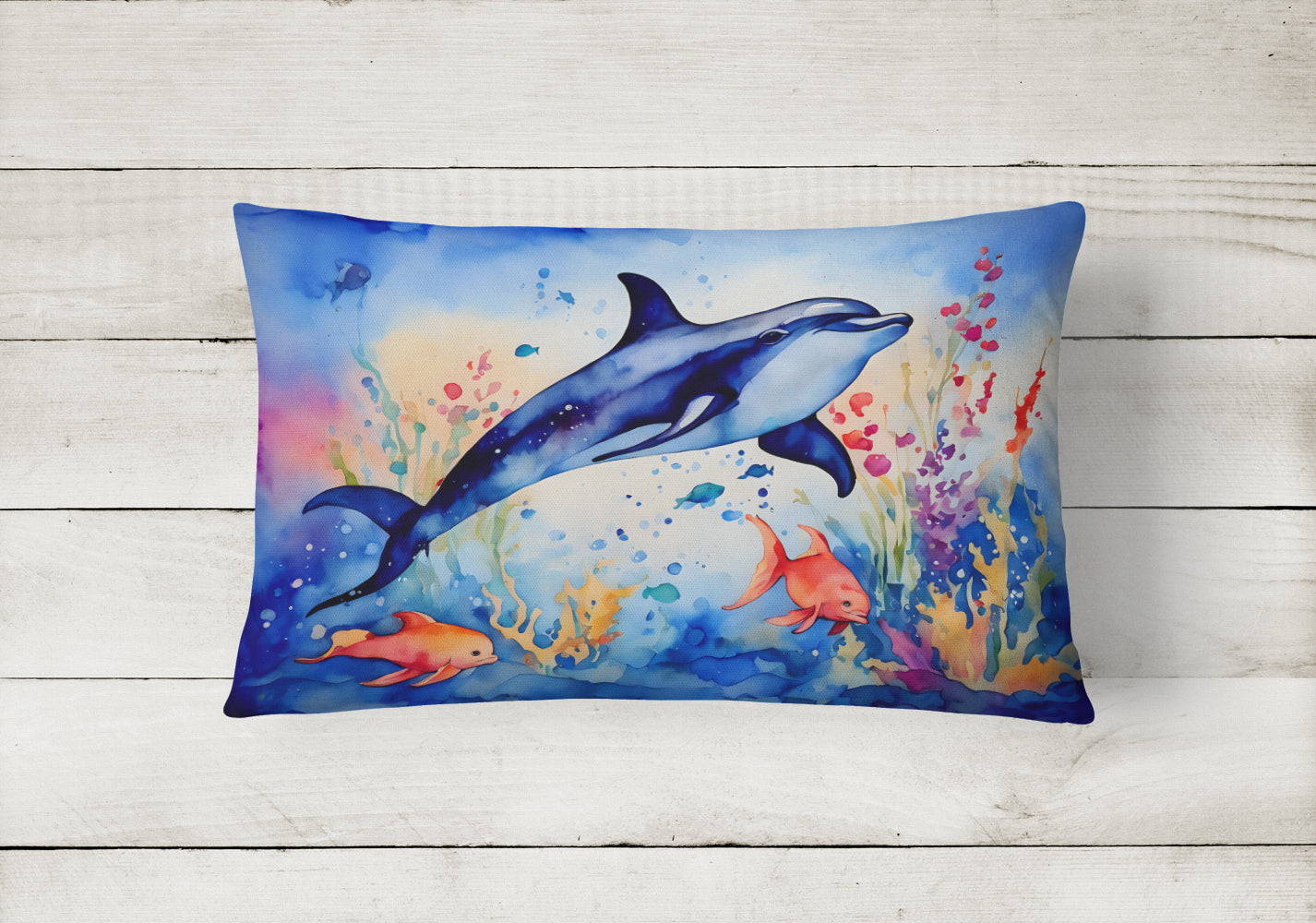 Dolphin Decorative Throw Pillow 12x16 Indoor Outdoor Accent Cushion, Fabric Cover with Insert for Sofa, Bed, Porch & Living Room