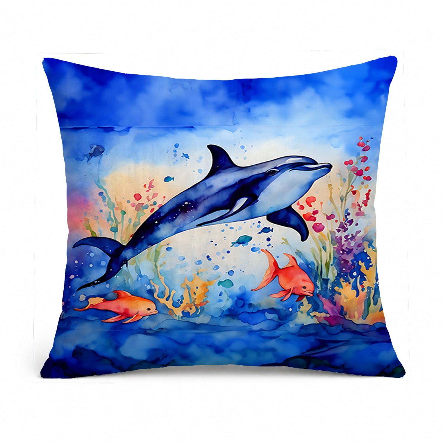 Dolphin Decorative Throw Pillow 14x14 Indoor Outdoor Accent Cushion, Fabric Cover with Insert for Sofa, Bed, Porch & Living Room