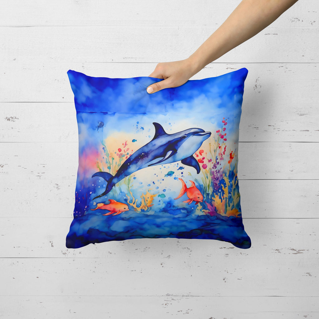 Dolphin Decorative Throw Pillow 18x18 Indoor Outdoor Accent Cushion, Fabric Cover with Insert for Sofa, Bed, Porch & Living Room