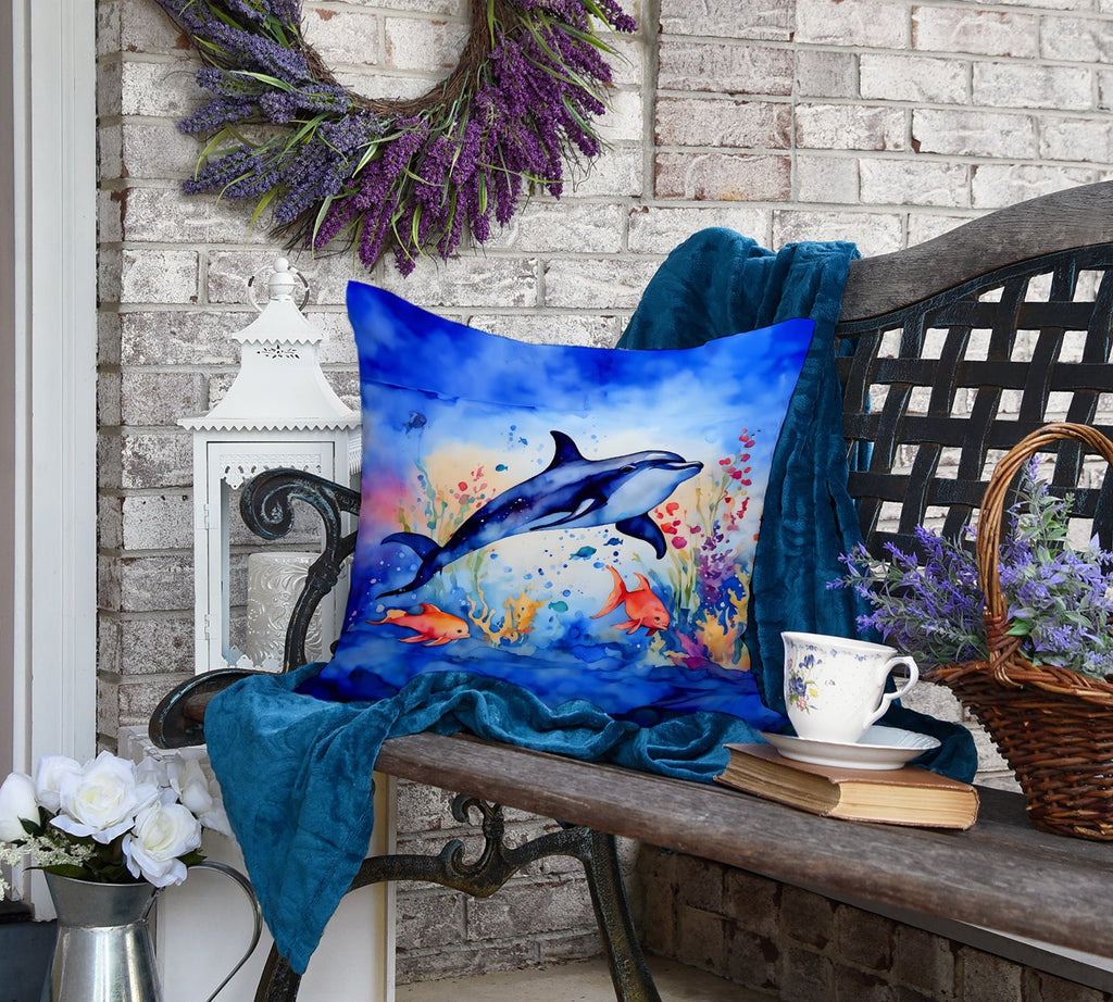 Dolphin Decorative Throw Pillow 18x18 Indoor Outdoor Accent Cushion, Fabric Cover with Insert for Sofa, Bed, Porch & Living Room