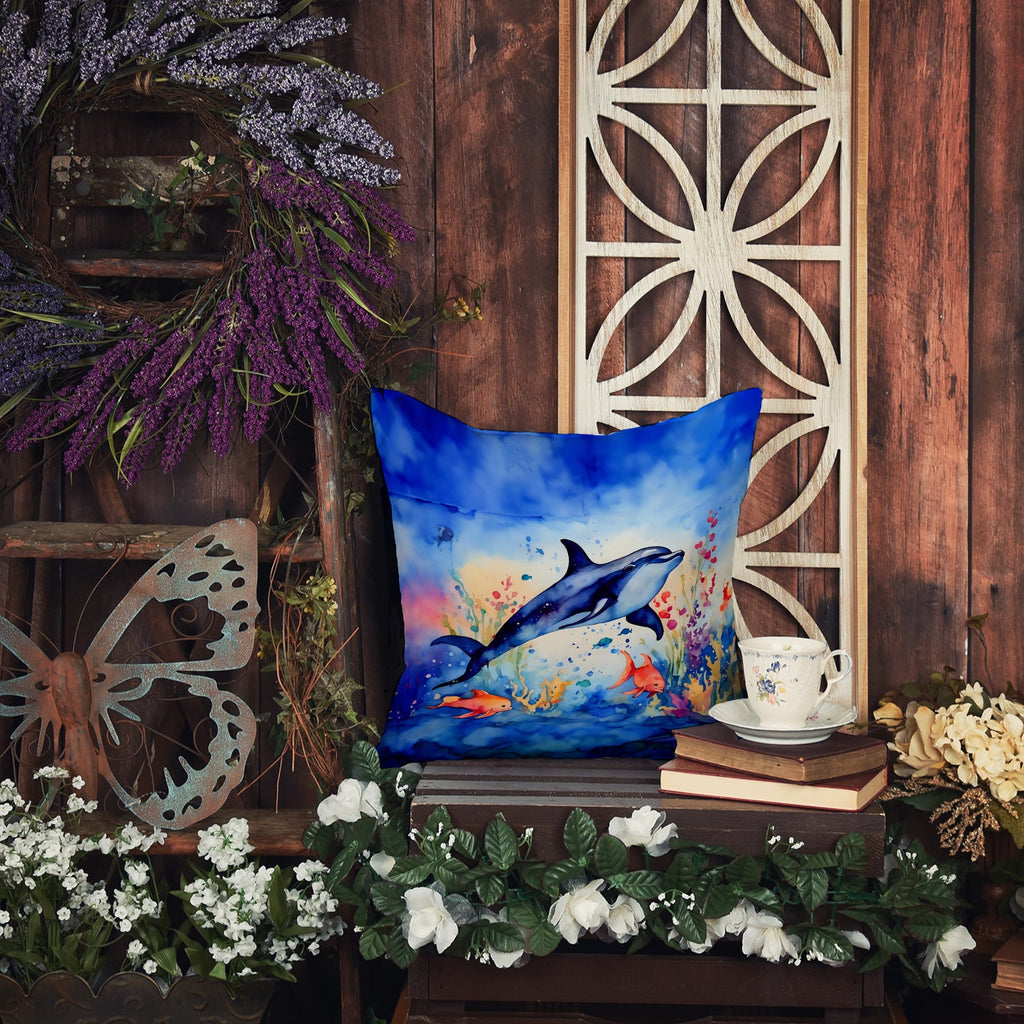 Dolphin Decorative Throw Pillow 18x18 Indoor Outdoor Accent Cushion, Fabric Cover with Insert for Sofa, Bed, Porch & Living Room