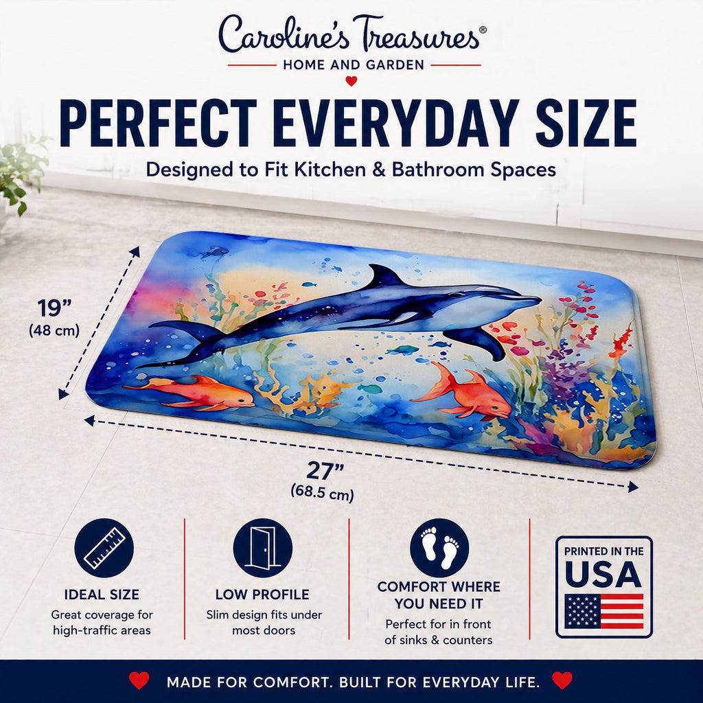 Dolphin Memory Foam Kitchen Mat Machine Washable Anti-Fatigue Cushion Comfort Bath or Kitchen Rug