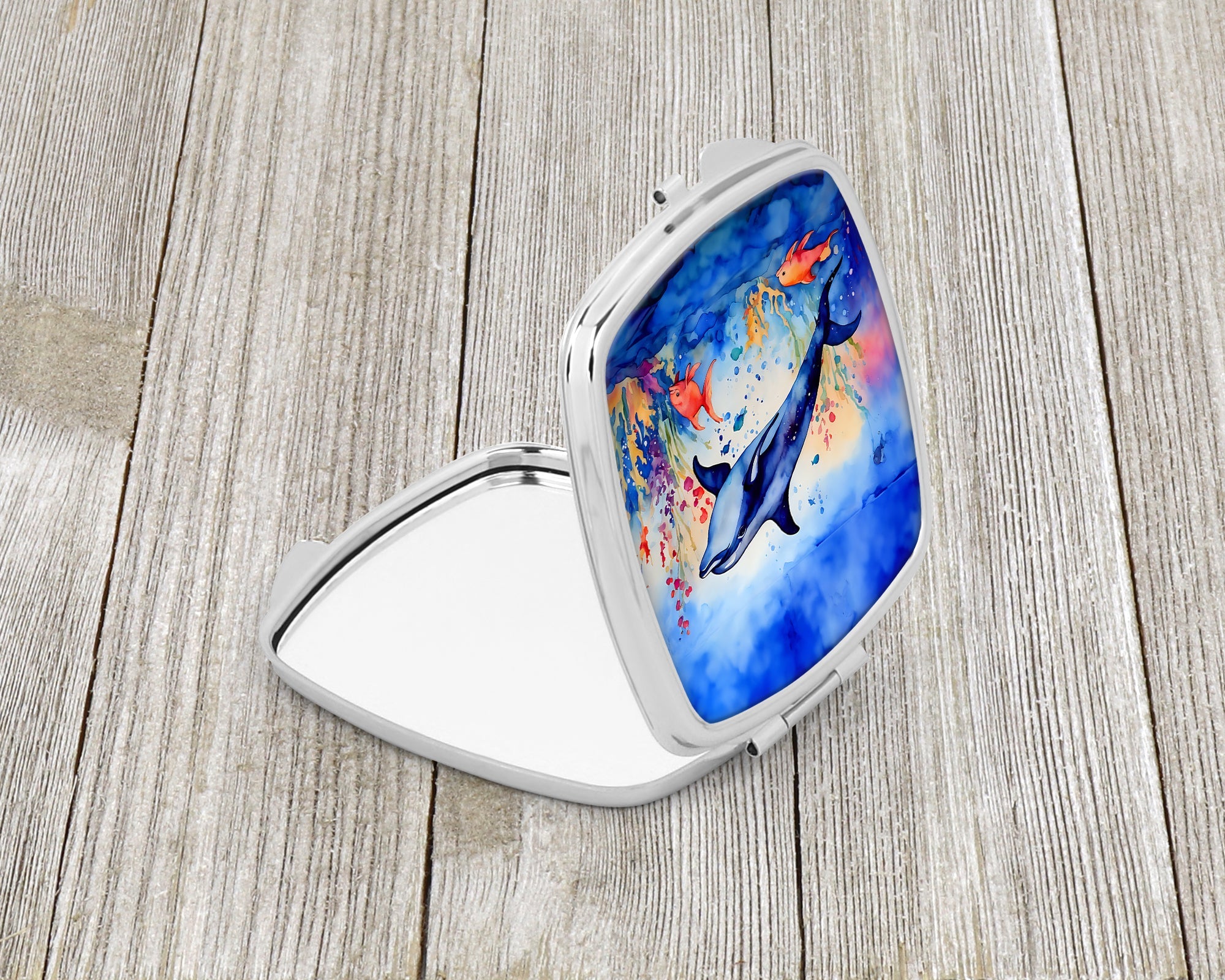 Dolphin Compact Mirror Decorative Travel Makeup Mirror for Women Girls Gifts Pocket Makeup Mirror Folding Handheld