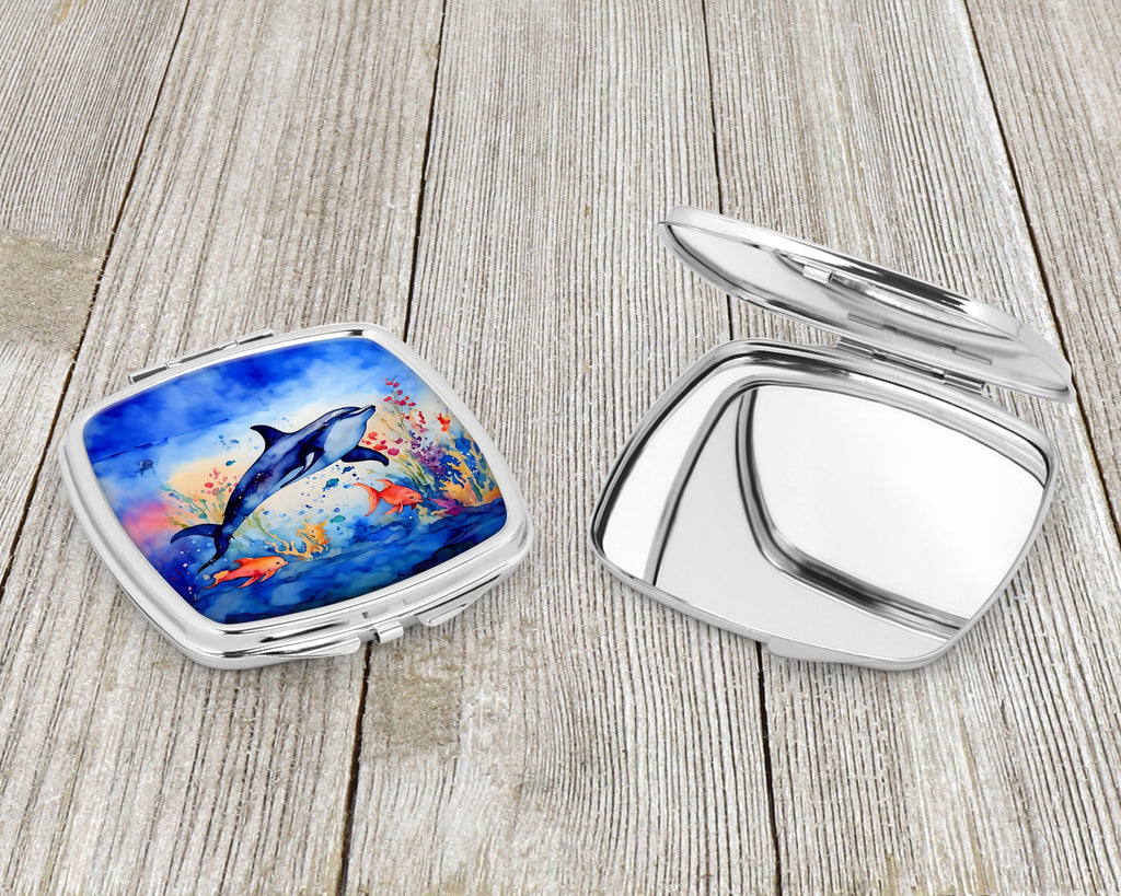 Dolphin Compact Mirror Decorative Travel Makeup Mirror for Women Girls Gifts Pocket Makeup Mirror Folding Handheld