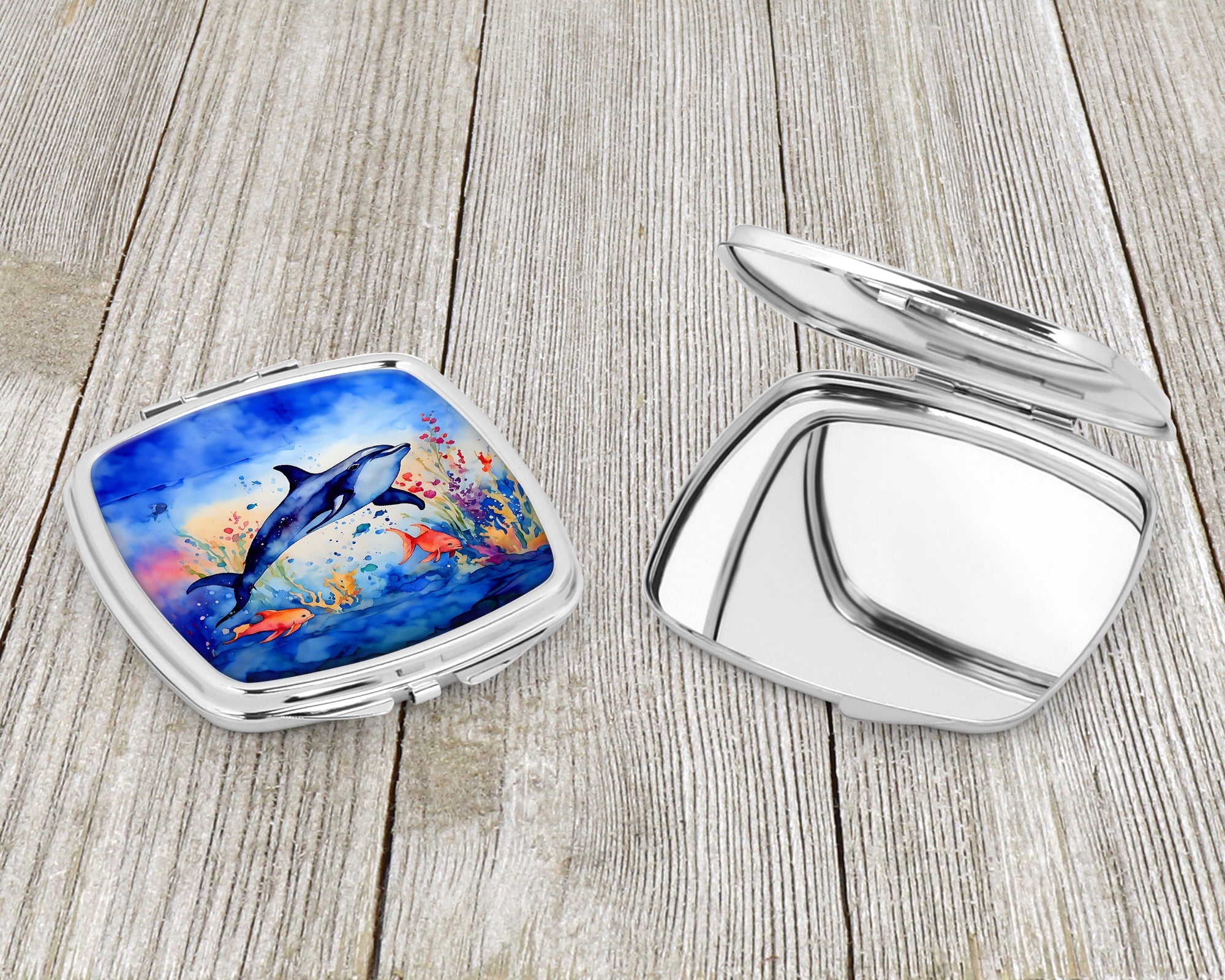 Dolphin Compact Mirror Decorative Travel Makeup Mirror for Women Girls Gifts Pocket Makeup Mirror Folding Handheld