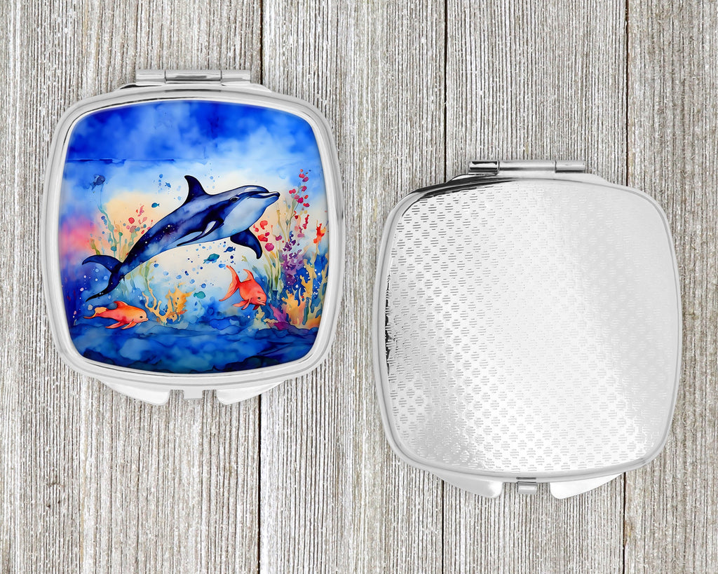 Dolphin Compact Mirror Decorative Travel Makeup Mirror for Women Girls Gifts Pocket Makeup Mirror Folding Handheld