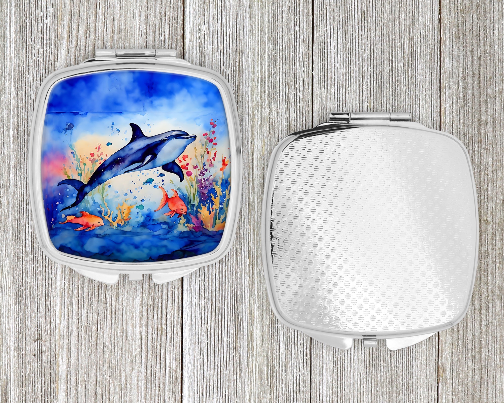 Dolphin Compact Mirror Decorative Travel Makeup Mirror for Women Girls Gifts Pocket Makeup Mirror Folding Handheld