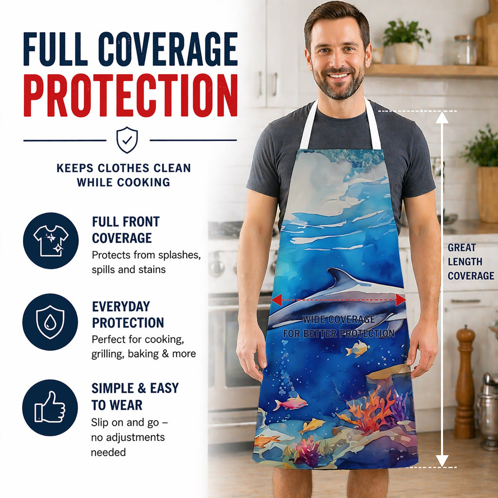 Dolphin Apron Cooking Kitchen Server Baking Crafts Gardening for Adult Women Men, Unisex, Large, Multicolor