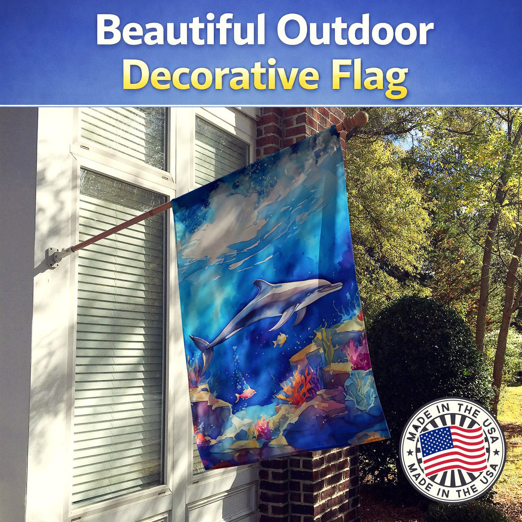 Dolphin House Flag 28x40 Porch Sleeve Pole Decorative Outside Yard Banner Artwork Wall Hanging, Polyester