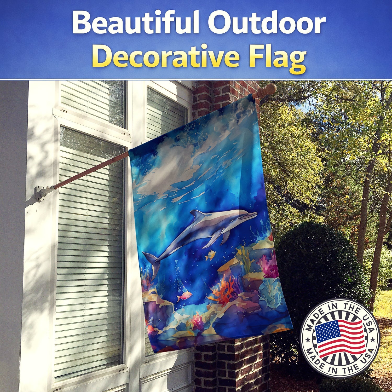 Dolphin House Flag 28x40 Porch Sleeve Pole Decorative Outside Yard Banner Artwork Wall Hanging, Polyester