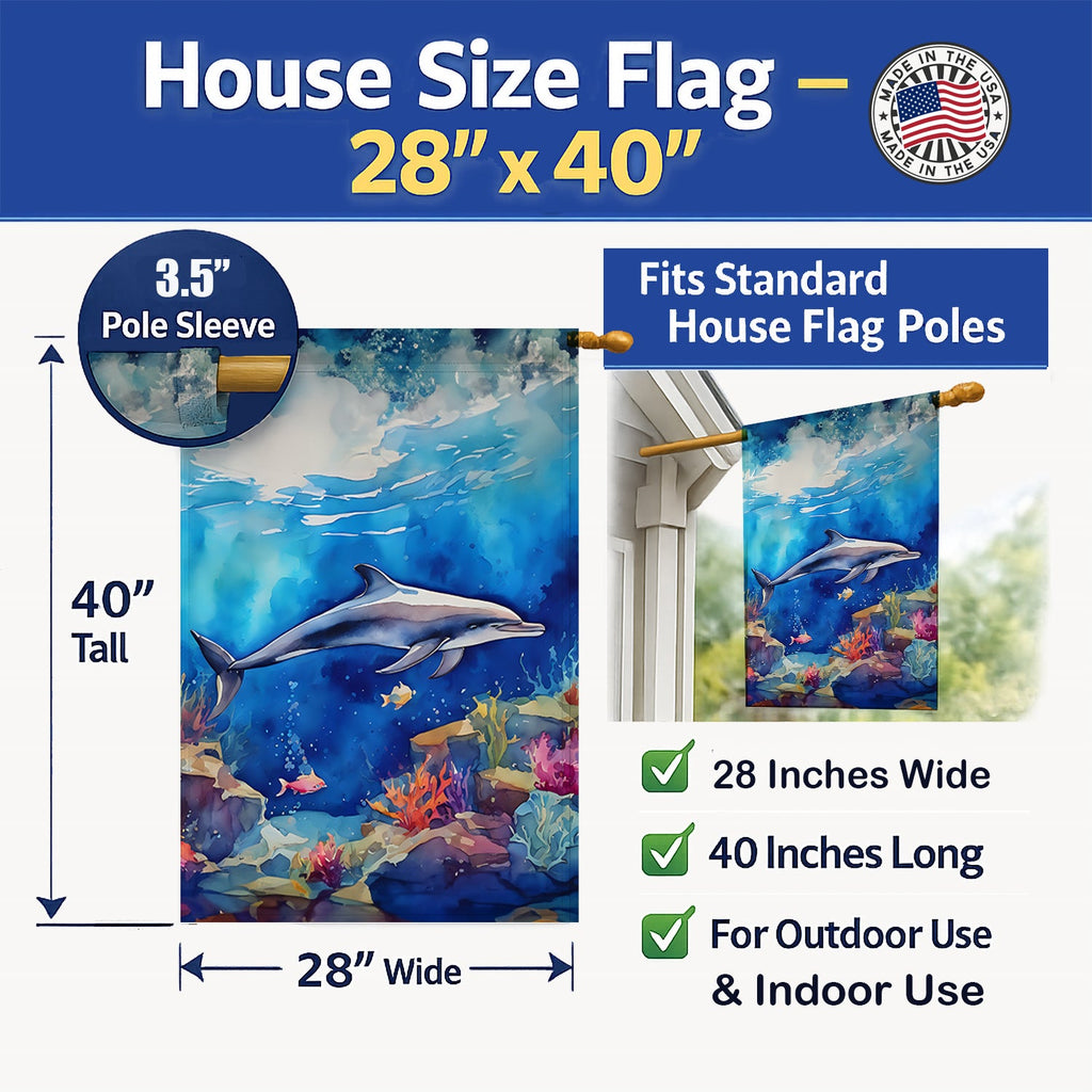 Dolphin House Flag 28x40 Porch Sleeve Pole Decorative Outside Yard Banner Artwork Wall Hanging, Polyester
