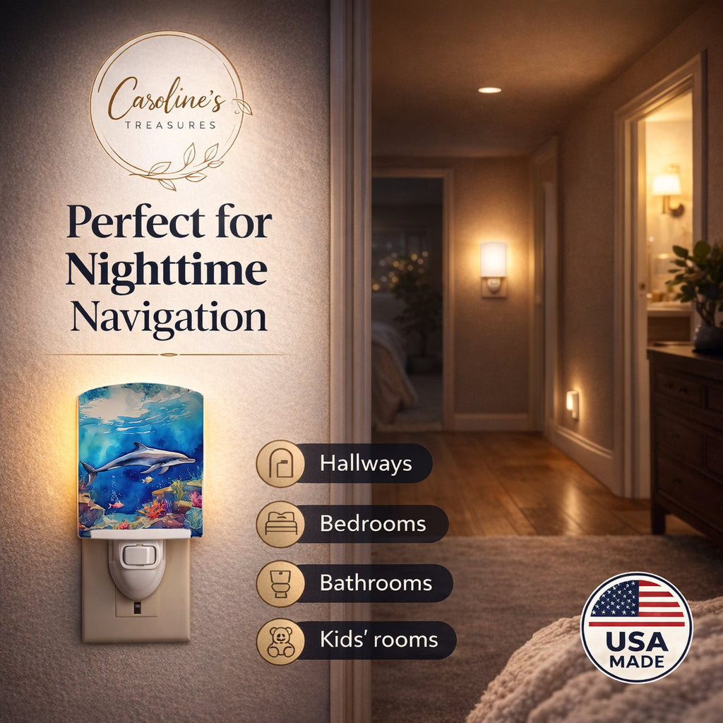 Dolphin Ceramic Night Light Compact, UL-Certified, Ideal for Bedroom, Bathroom, Nursery, Hallway, Kitchen, 6x4x3, Multicolor