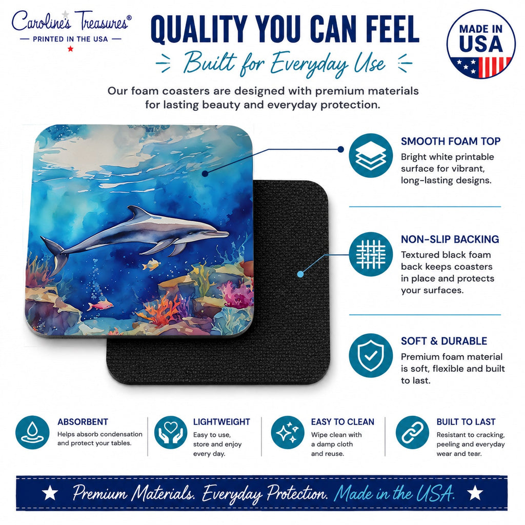 Dolphin Foam Coasters Set of 4 Cup Coasters for Indoor Outdoor, Tabletop Protection, Anti Slip, Mouse pad Material