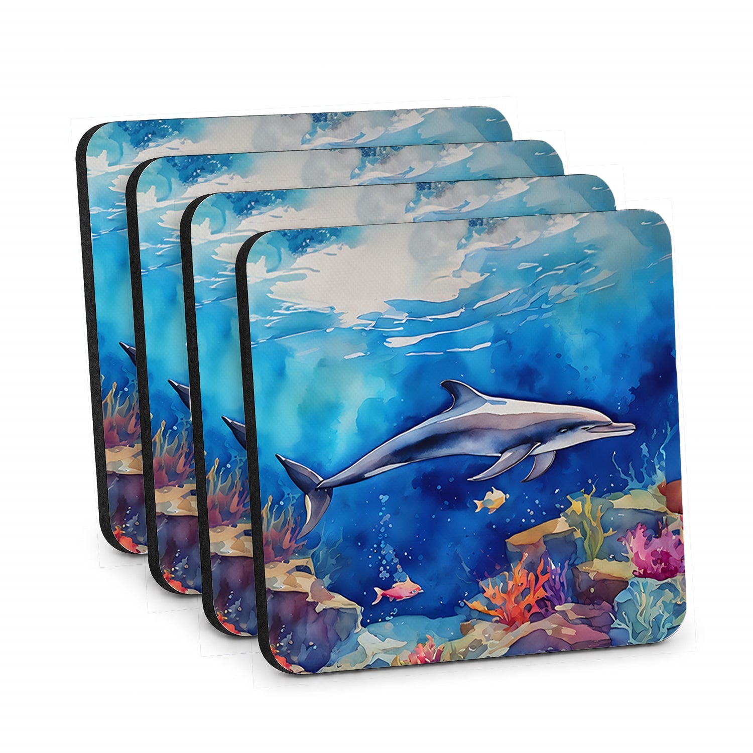 Dolphin Foam Coasters Set of 4 Cup Coasters for Indoor Outdoor, Tabletop Protection, Anti Slip, Mouse pad Material