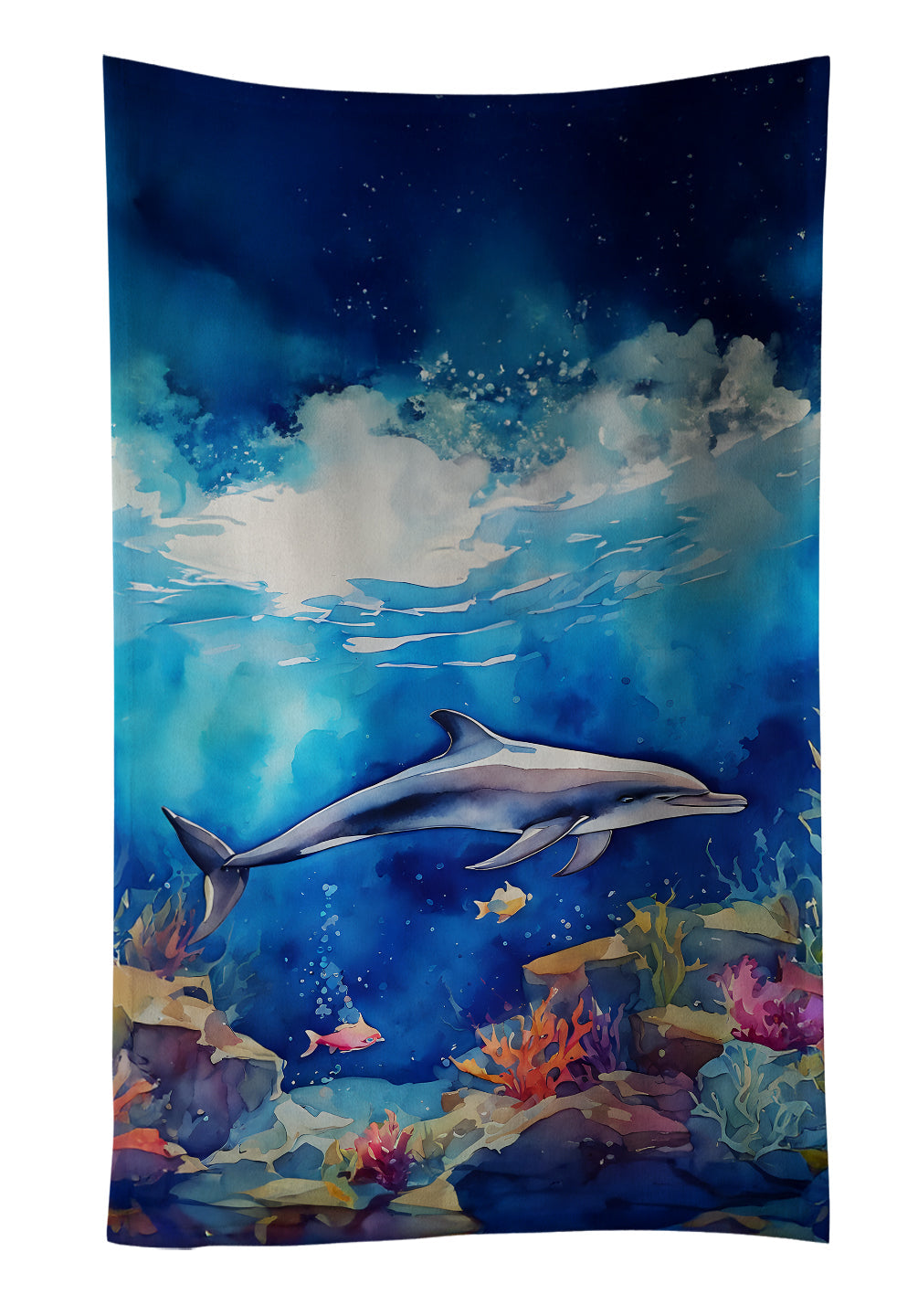 Dolphin Kitchen Towel Velour Plush Front and Cotton Loop Back Machine Washable