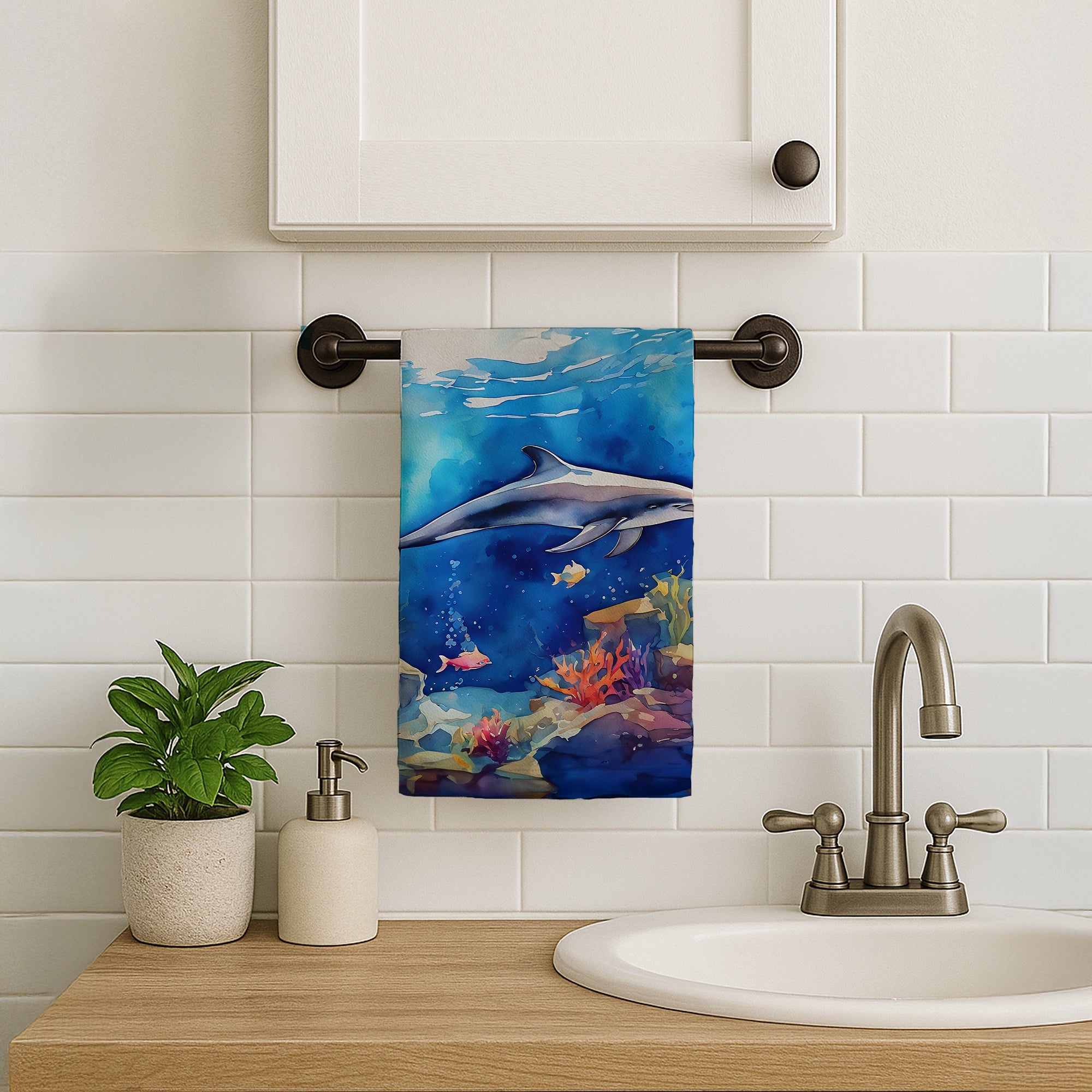 Dolphin Kitchen Towel Velour Plush Front and Cotton Loop Back Machine Washable