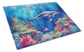 Dolphin Cutting Board Tempered Glass Kitchen Cutting Surface, Heat Resistant Chopping, Non-Slip Feet, Food Prep & Serving