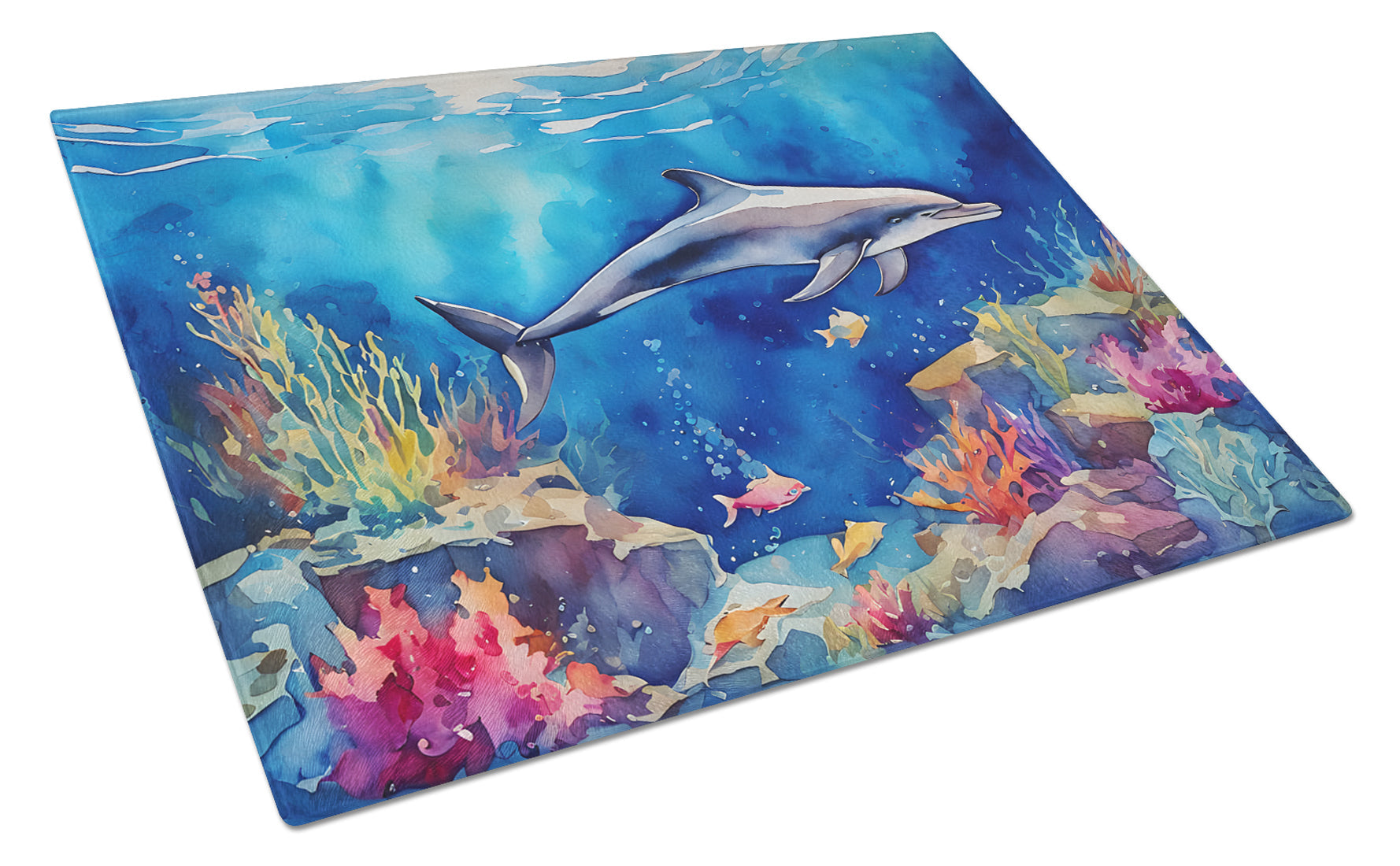 Dolphin Cutting Board Tempered Glass Kitchen Cutting Surface, Heat Resistant Chopping, Non-Slip Feet, Food Prep & Serving