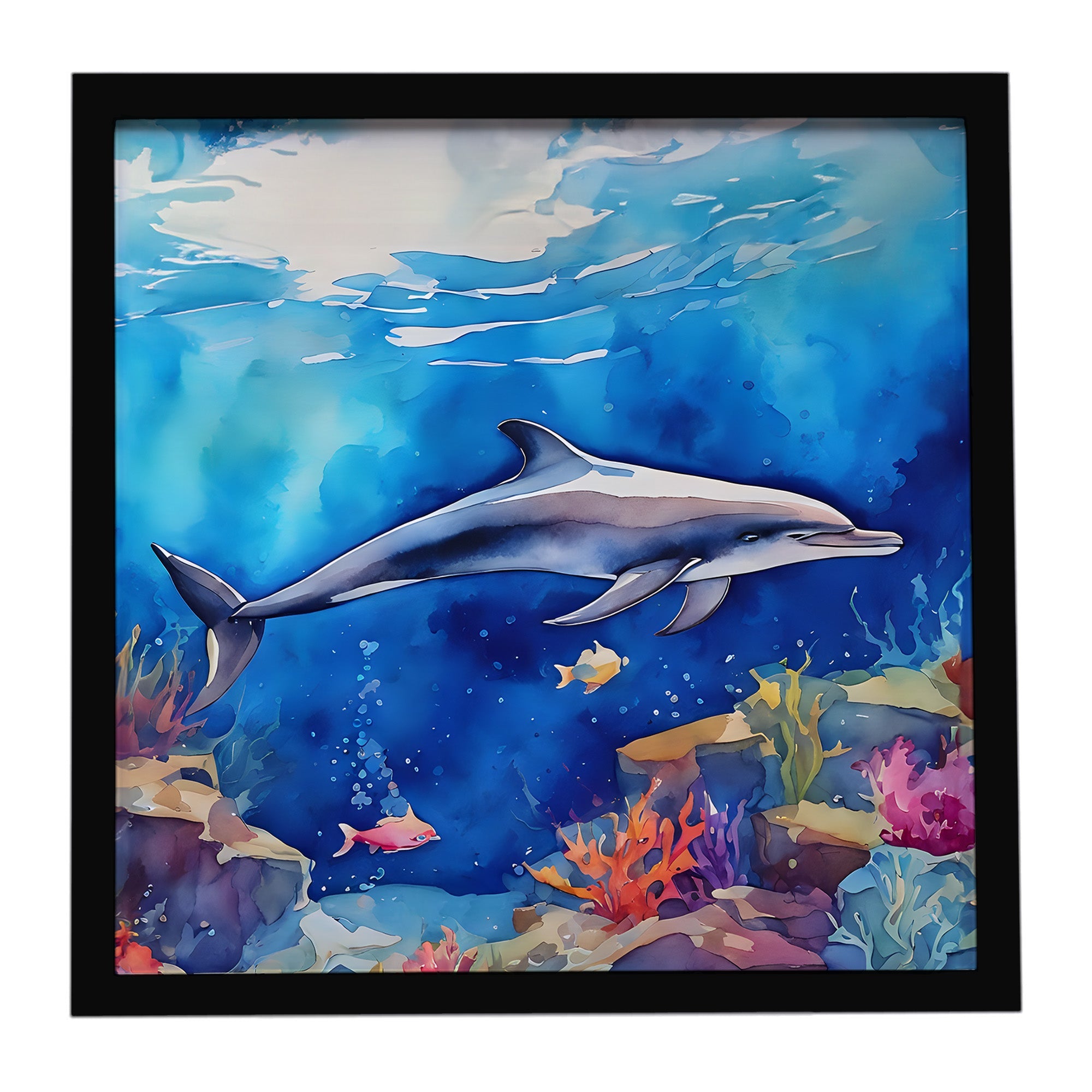 Dolphin Framed Metal Print Bathroom, Kitchen, Office, Home Decor Wall Art Ready to Hang, Square, 8X8