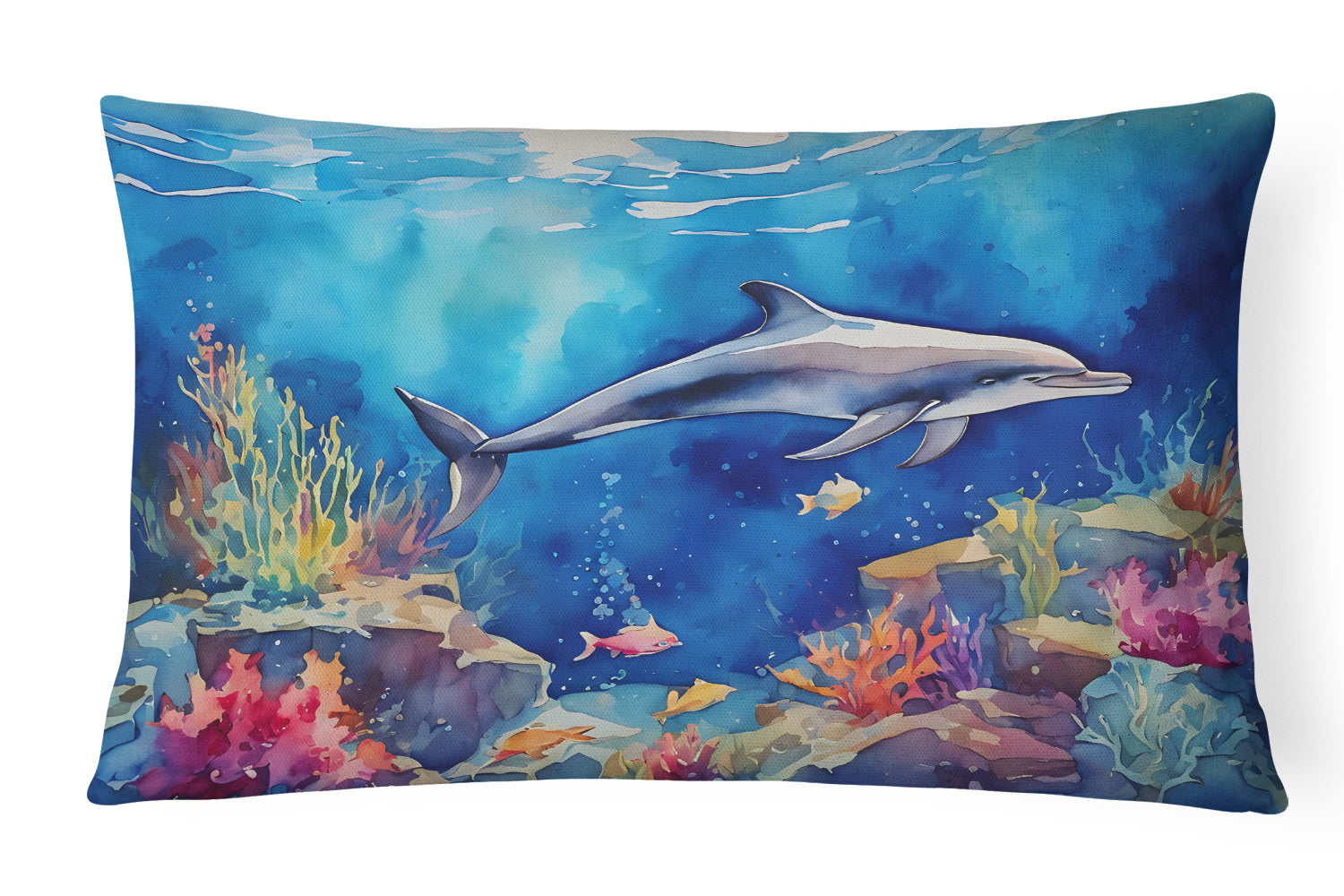 Dolphin Decorative Throw Pillow 12x16 Indoor Outdoor Accent Cushion, Fabric Cover with Insert for Sofa, Bed, Porch & Living Room