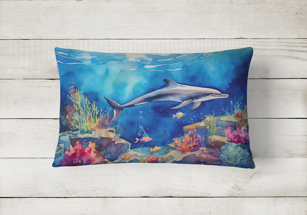 Dolphin Decorative Throw Pillow 12x16 Indoor Outdoor Accent Cushion, Fabric Cover with Insert for Sofa, Bed, Porch & Living Room