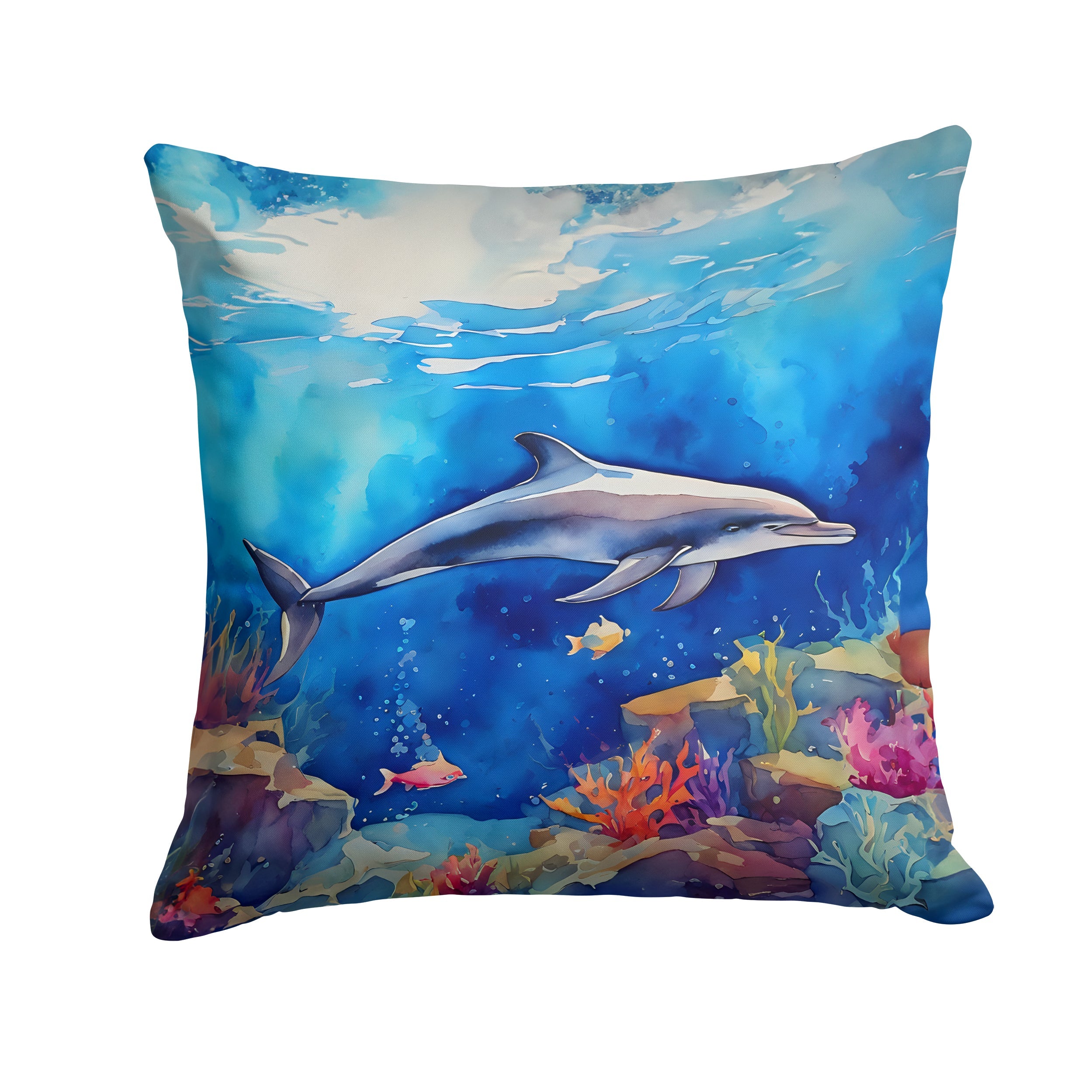 Dolphin Decorative Throw Pillow 18x18 Indoor Outdoor Accent Cushion, Fabric Cover with Insert for Sofa, Bed, Porch & Living Room
