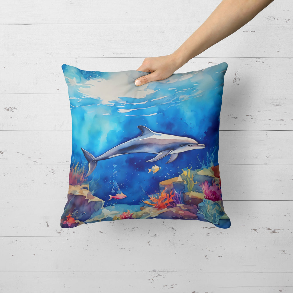 Dolphin Decorative Throw Pillow 18x18 Indoor Outdoor Accent Cushion, Fabric Cover with Insert for Sofa, Bed, Porch & Living Room