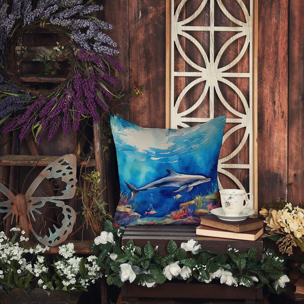 Dolphin Decorative Throw Pillow 18x18 Indoor Outdoor Accent Cushion, Fabric Cover with Insert for Sofa, Bed, Porch & Living Room