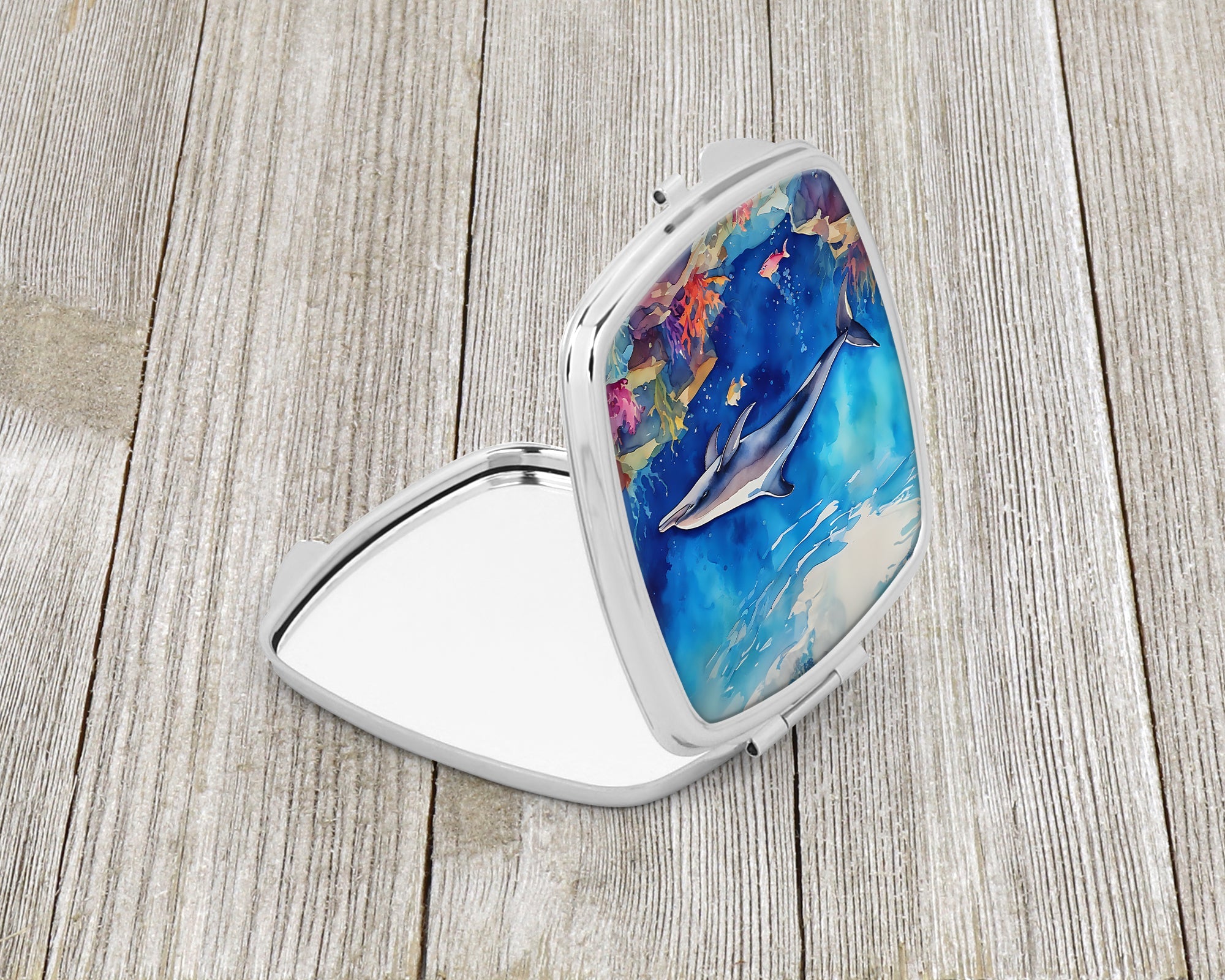 Dolphin Compact Mirror Decorative Travel Makeup Mirror for Women Girls Gifts Pocket Makeup Mirror Folding Handheld