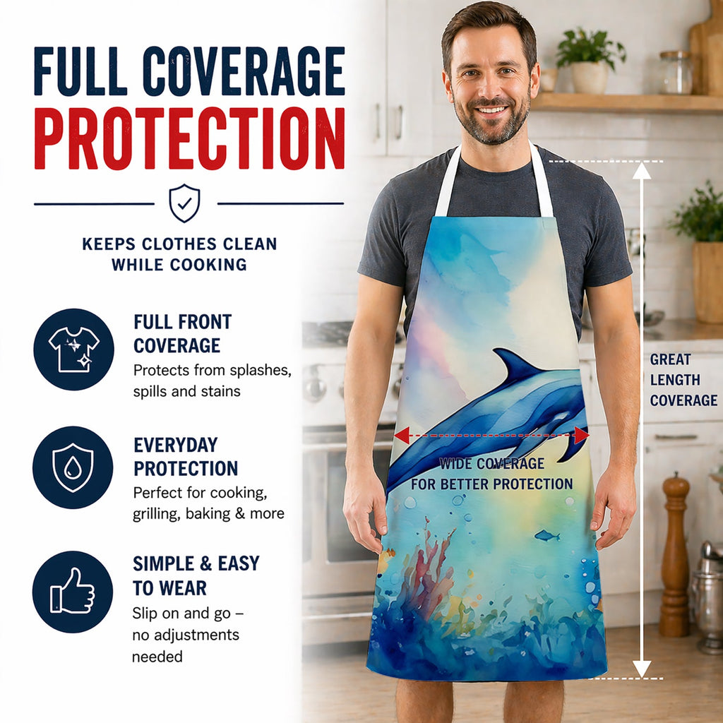 Dolphin Apron Cooking Kitchen Server Baking Crafts Gardening for Adult Women Men, Unisex, Large, Multicolor