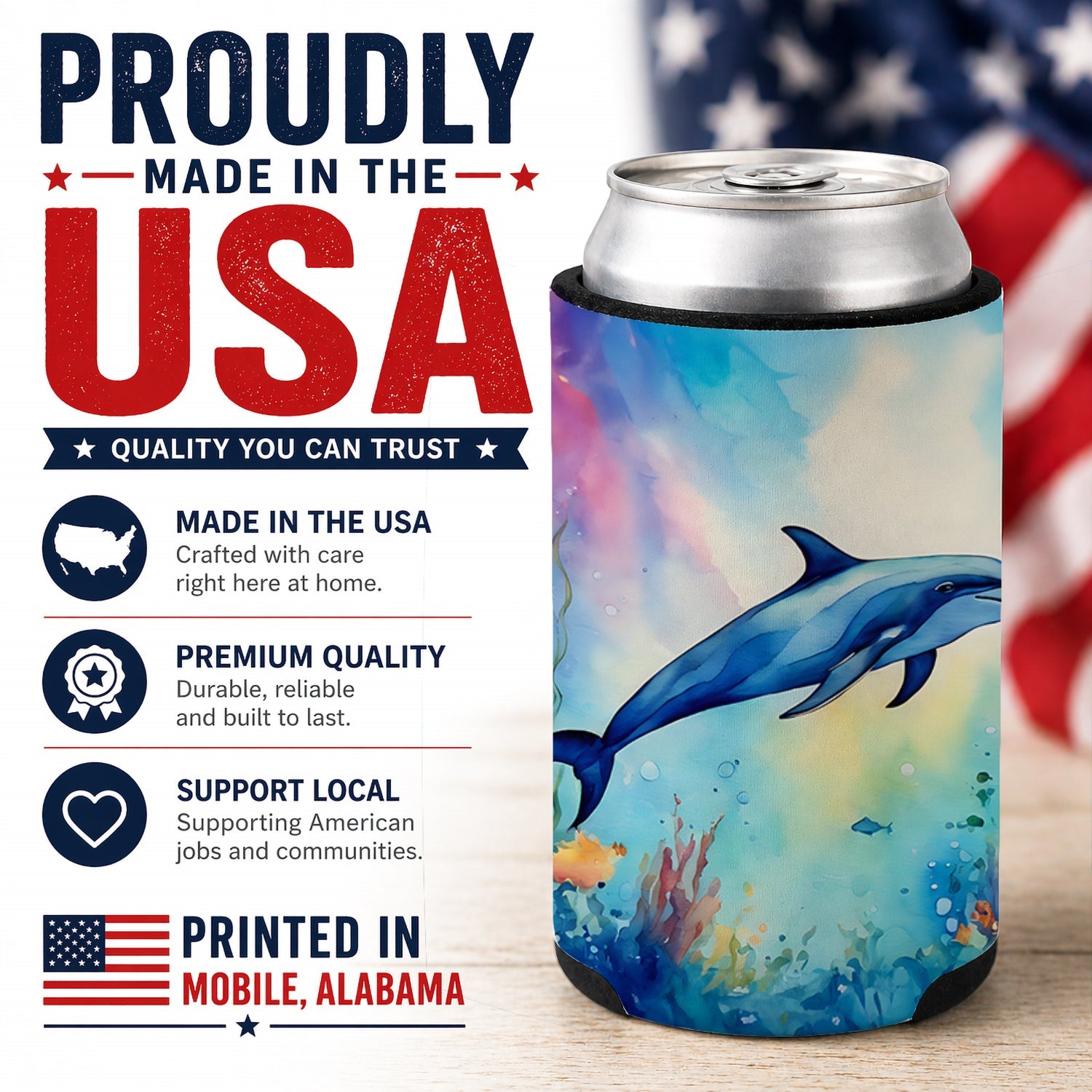 Dolphin Can or Bottle Hugger Cooler Sleeve for Standard 12 oz Cans, Insulated Foam Beer & Soda Can Hugger Reusable