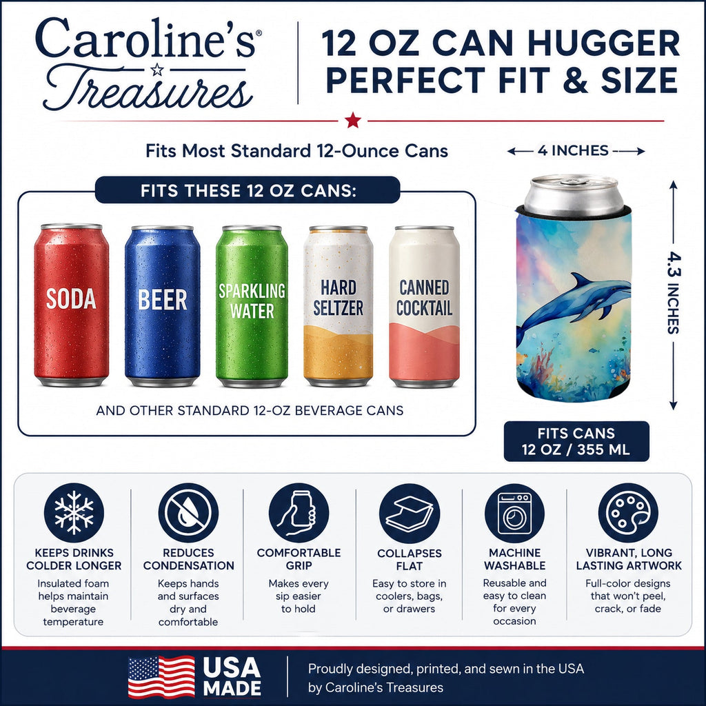 Dolphin Can or Bottle Hugger Cooler Sleeve for Standard 12 oz Cans, Insulated Foam Beer & Soda Can Hugger Reusable