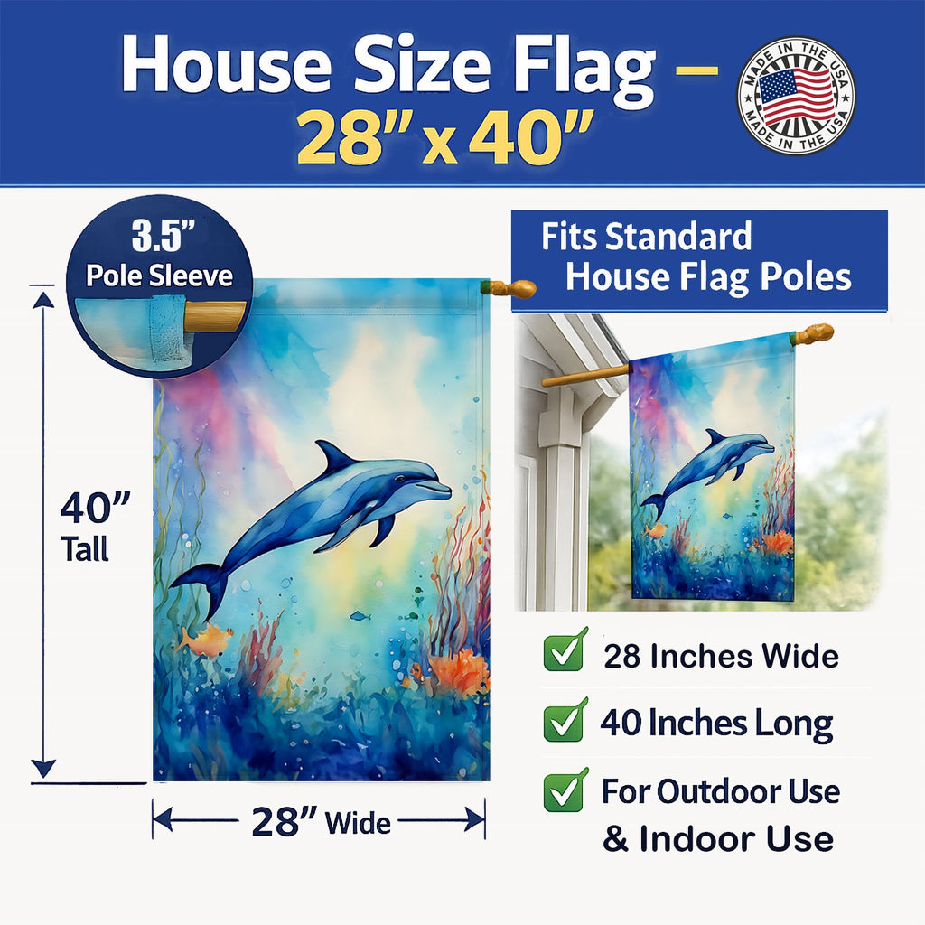 Dolphin House Flag 28x40 Porch Sleeve Pole Decorative Outside Yard Banner Artwork Wall Hanging, Polyester