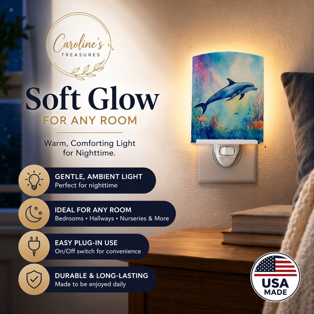 Dolphin Ceramic Night Light Compact, UL-Certified, Ideal for Bedroom, Bathroom, Nursery, Hallway, Kitchen, 6x4x3, Multicolor