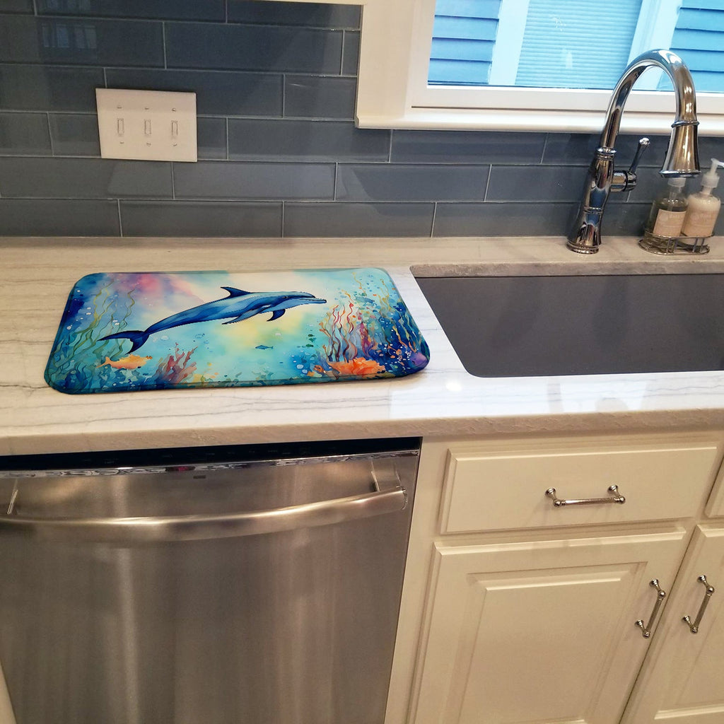 Dolphin Dish Drying Mat Absorbent Dish Drying Mat Pad for Kitchen Counter Dish Drainer Mat for Countertop, 14 x 21", Multicolor