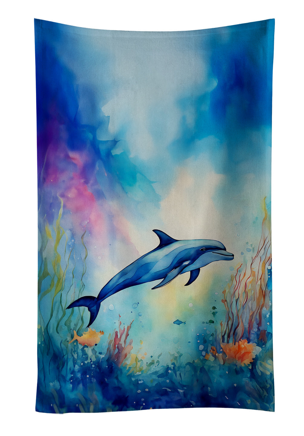 Dolphin Kitchen Towel Velour Plush Front and Cotton Loop Back Machine Washable