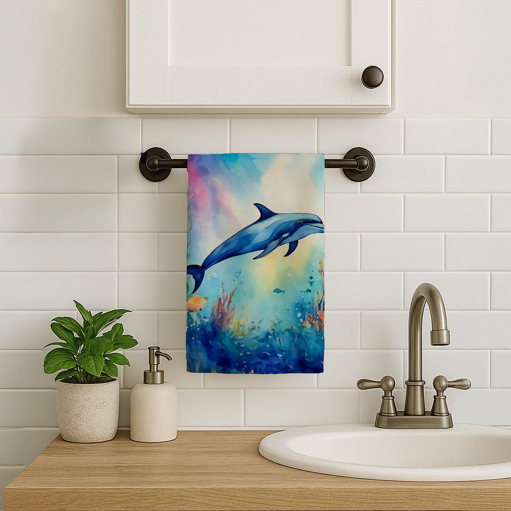 Dolphin Kitchen Towel Velour Plush Front and Cotton Loop Back Machine Washable