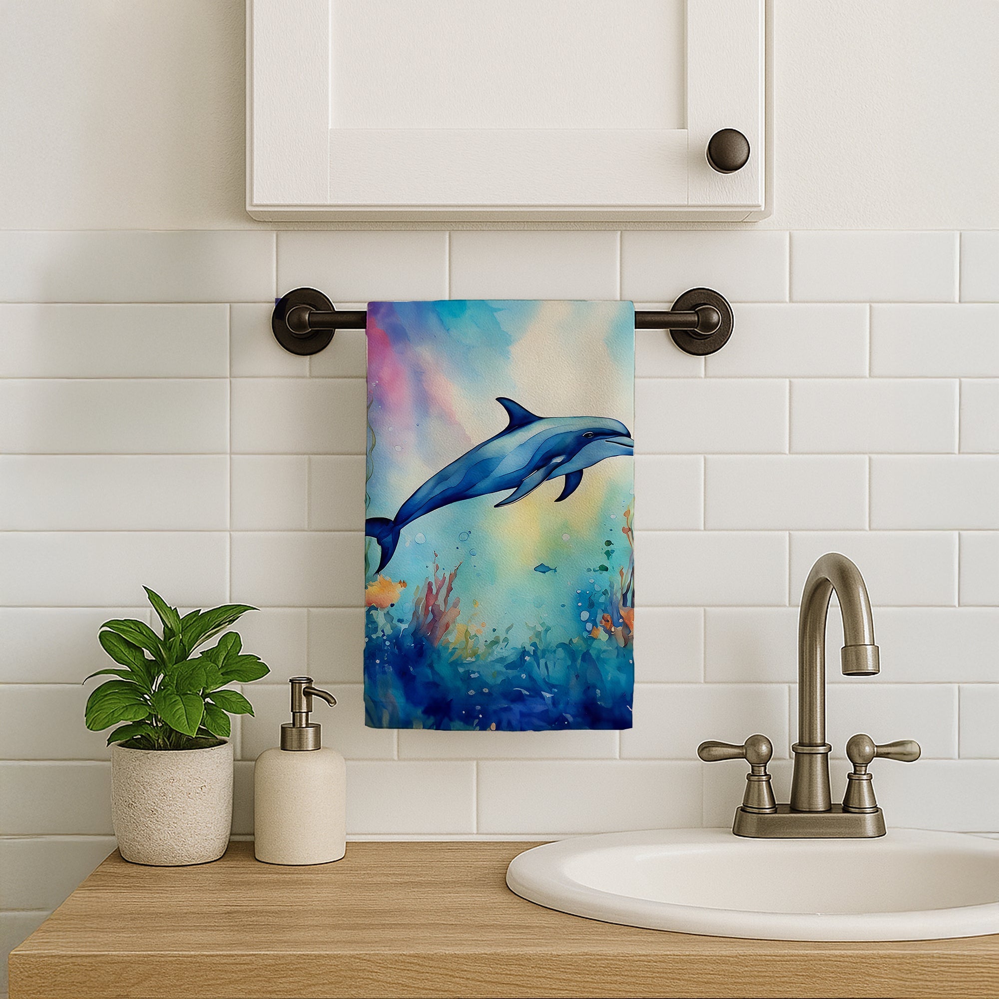 Dolphin Kitchen Towel Velour Plush Front and Cotton Loop Back Machine Washable