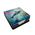 Dolphin PU Leather Note Paper Holder with Artist-Designed Cover, Desk Accessory, Office Gift